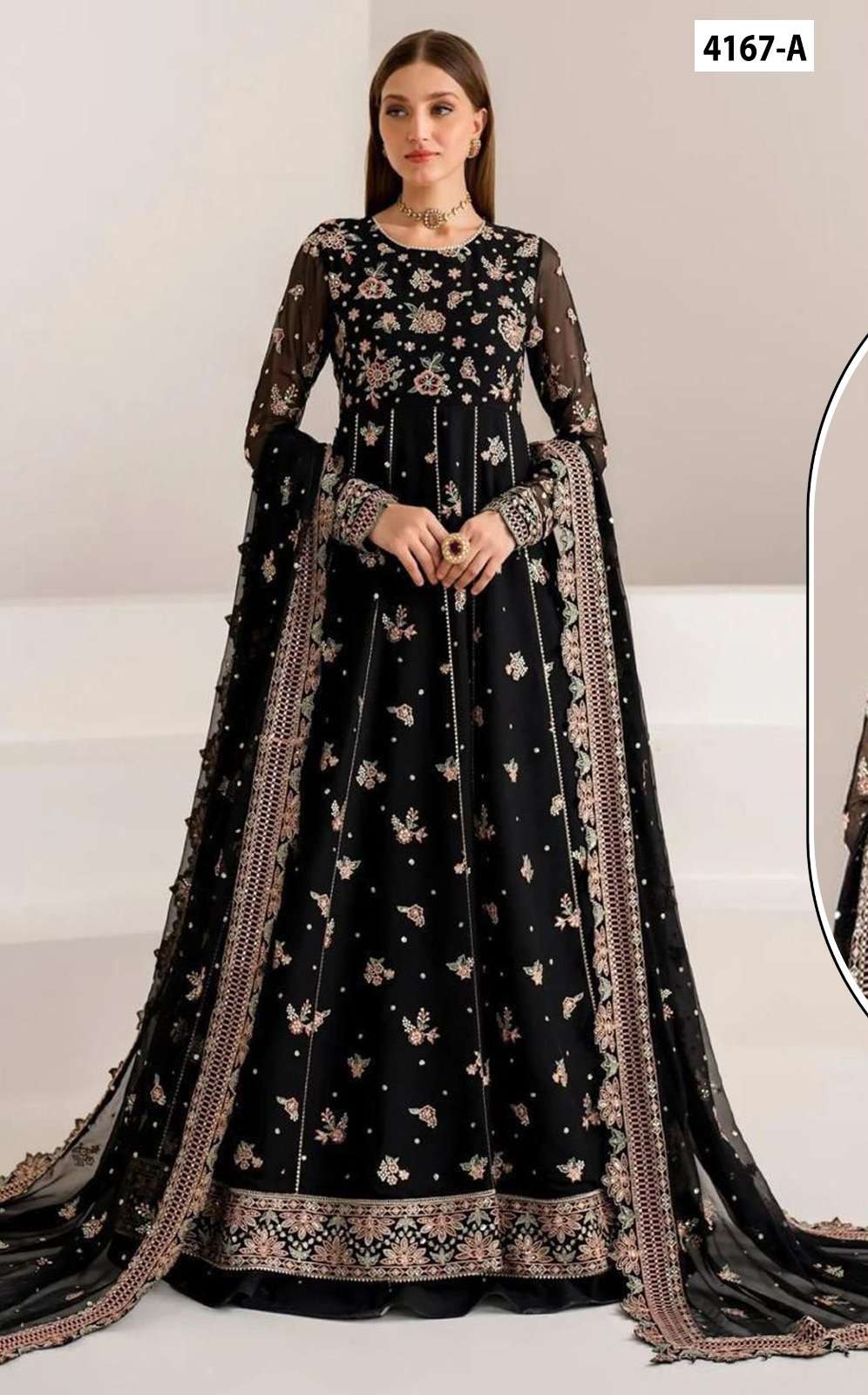 DESIGNER WEDDING PARTY WEAR BLACK GEORGETTE ANARKALI GOWN SALWAR SUIT JG 4167 A