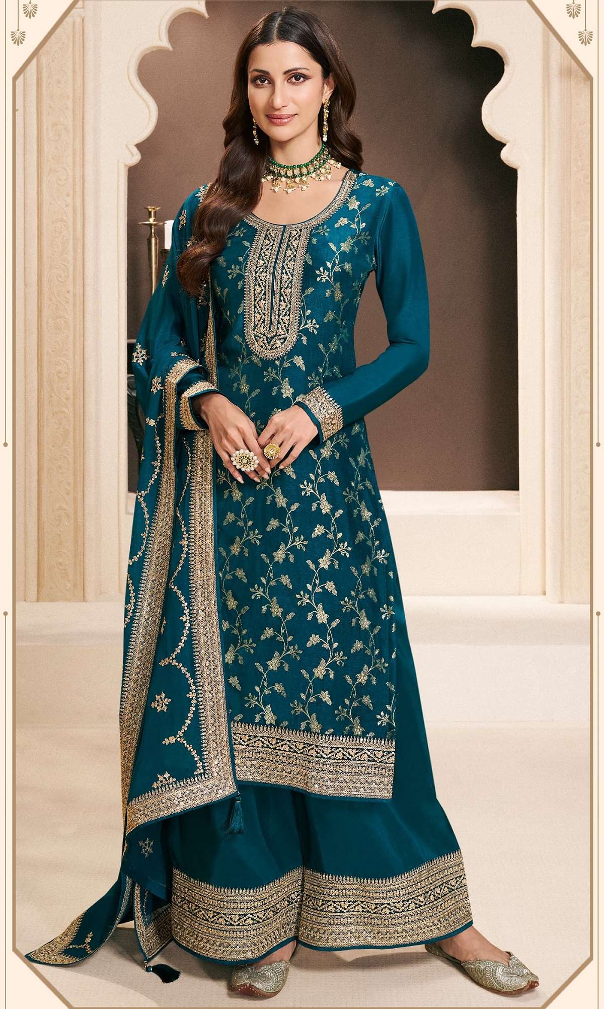 DESIGNER WEDDING PARTY WEAR BLUE SILK SHARARA SALWAR SUIT NVN VNY KHANAK 73772