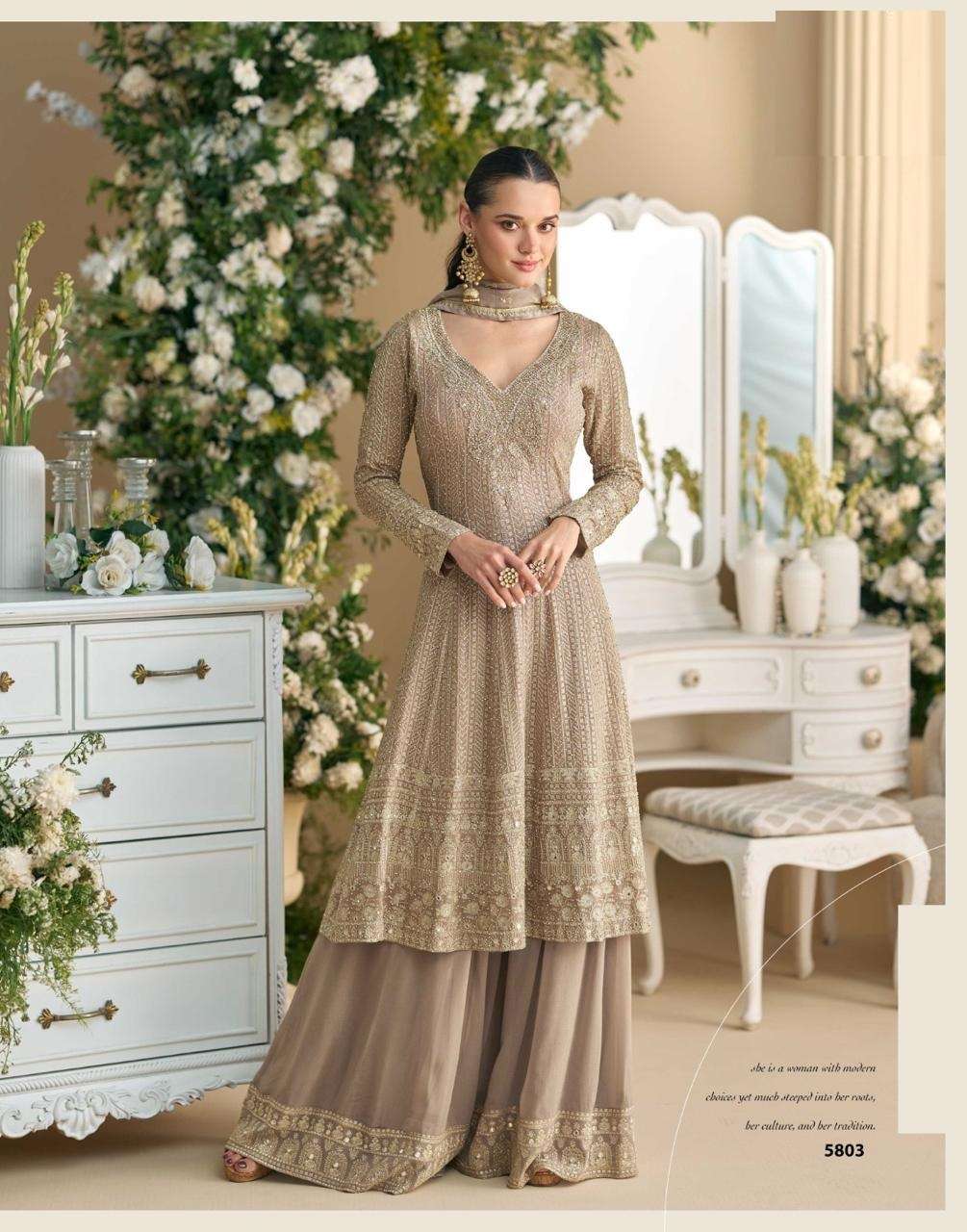 DESIGNER WEDDING PARTY WEAR GEORGETTE CHIKU SHARARA SALWAR SUIT SY VIRAST 5803