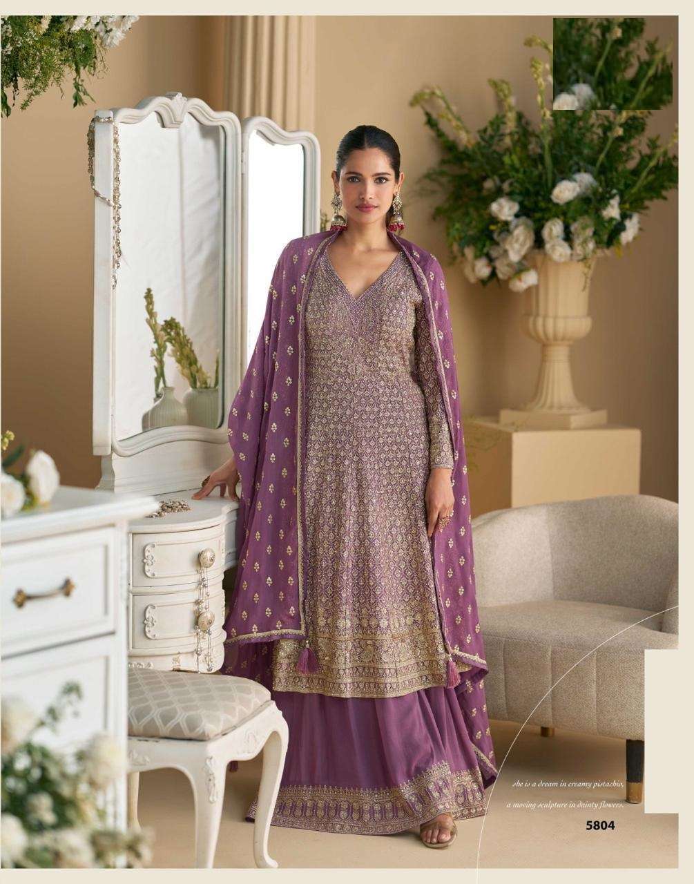 DESIGNER WEDDING PARTY WEAR GEORGETTE PURPLE SHARARA SALWAR SUIT SY VIRAST 5804