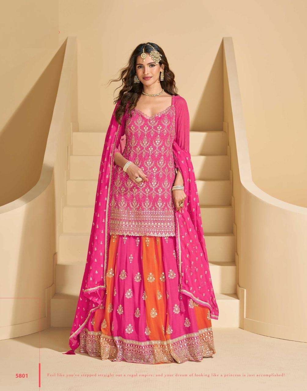 DESIGNER WEDDING PARTY WEAR GEORGETTE RANI COLOR SHARARA SKIRT SALWAR SUIT SY MADHUBALA 5801