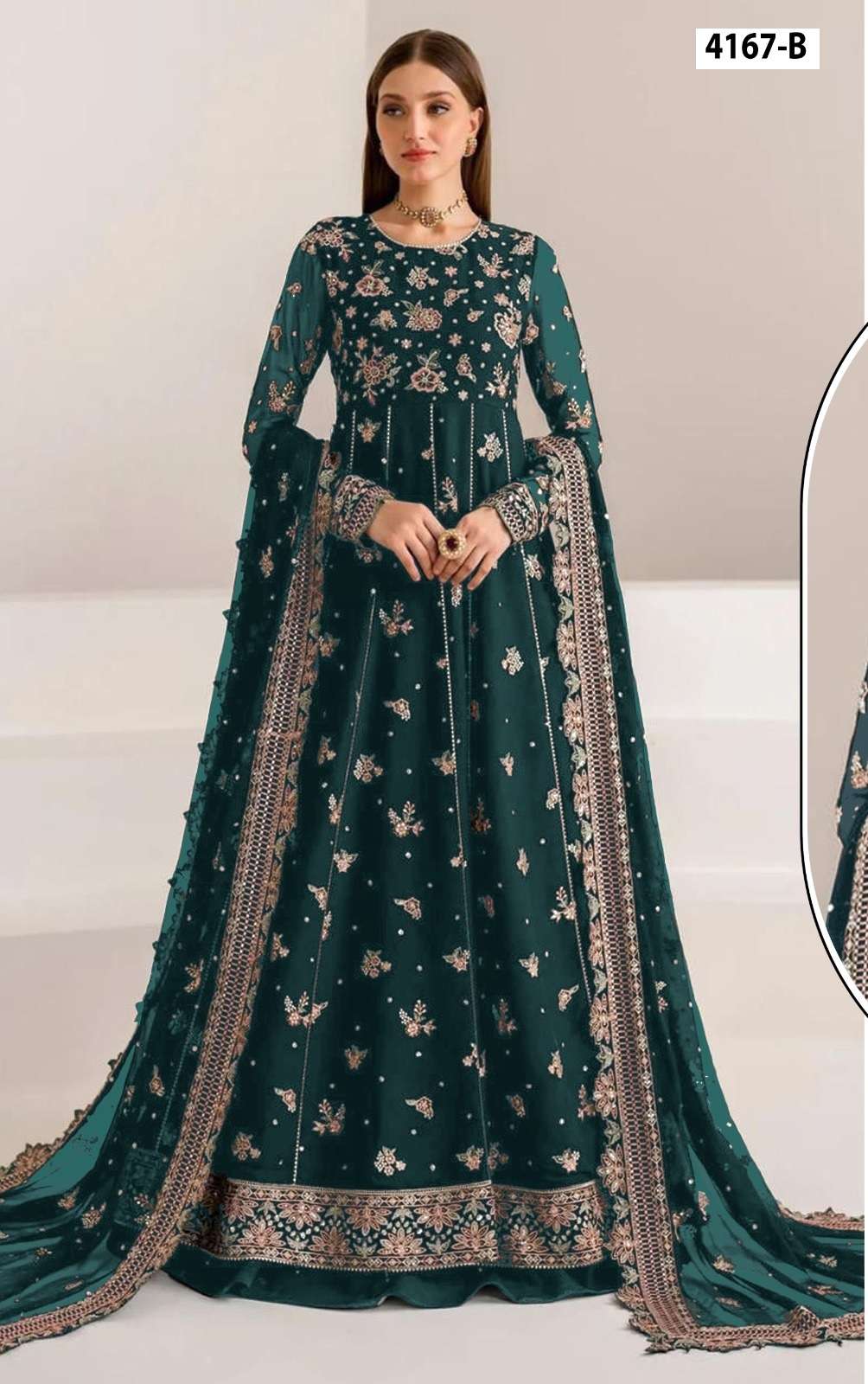 DESIGNER WEDDING PARTY WEAR GREEN GEORGETTE ANARKALI GOWN SALWAR SUIT JG 4167 B