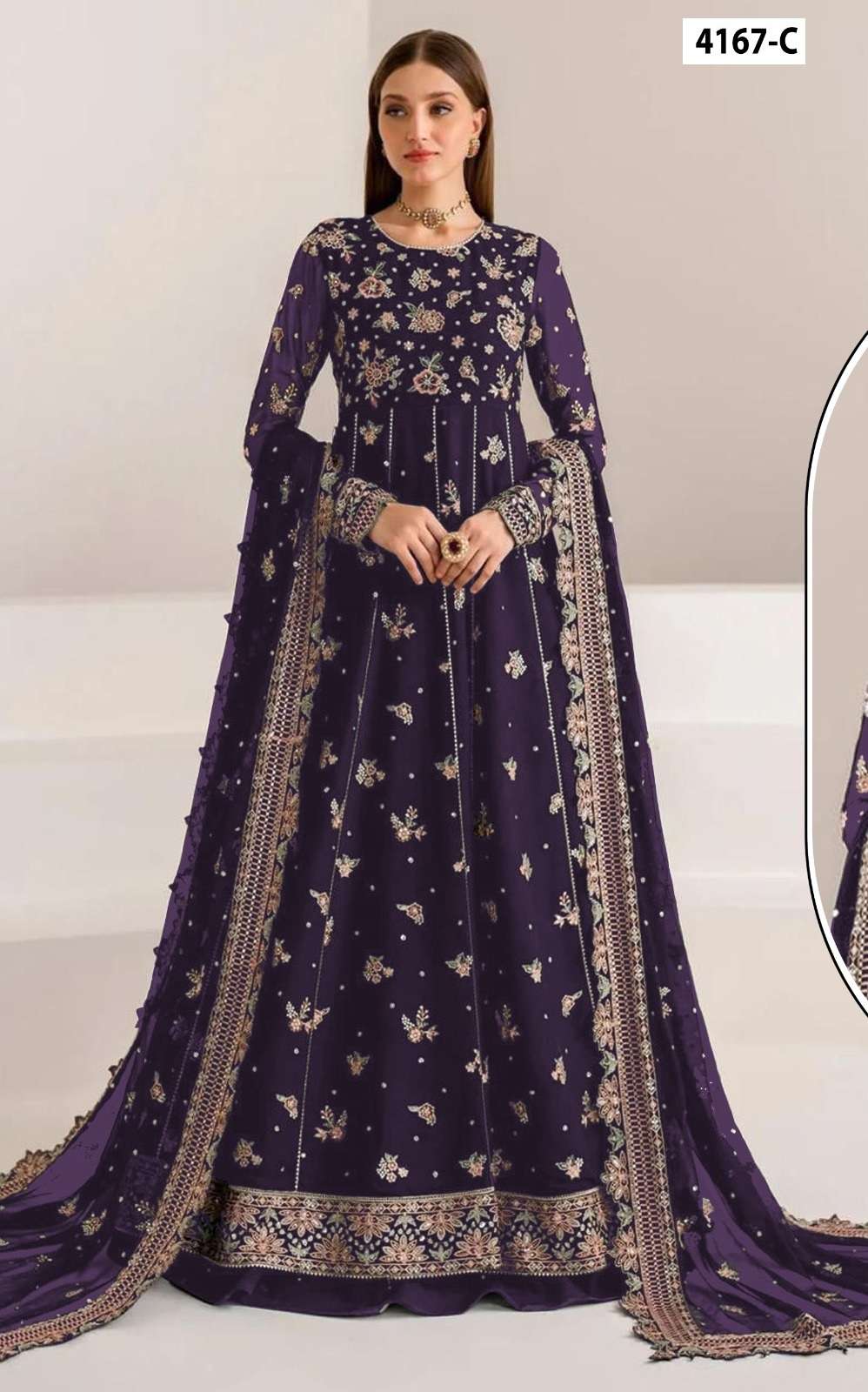 DESIGNER WEDDING PARTY WEAR PURPLE GEORGETTE ANARKALI GOWN SALWAR SUIT JG 4167 C