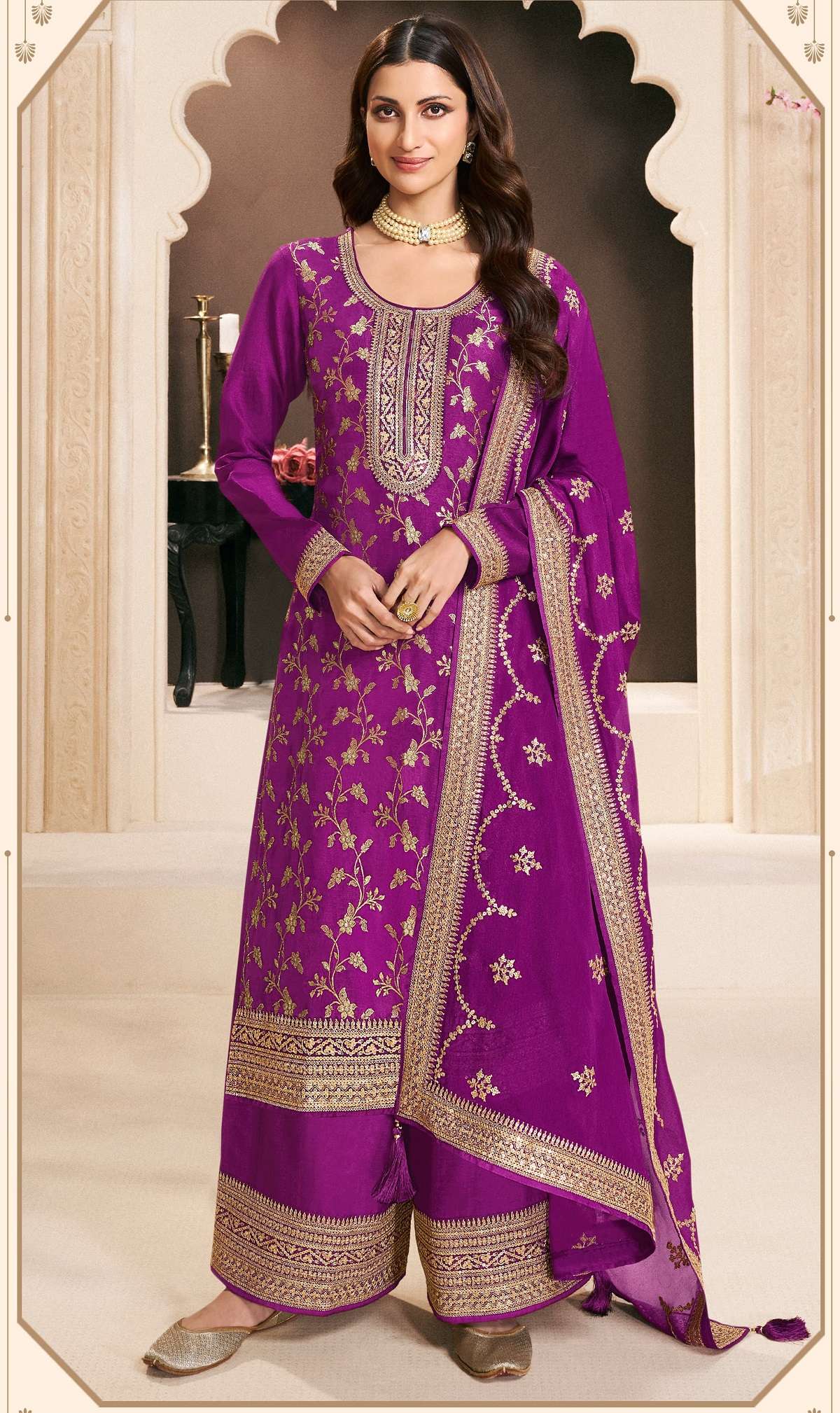 DESIGNER WEDDING PARTY WEAR PURPLE SILK SHARARA SALWAR SUIT NVN VNY KHANAK 73773