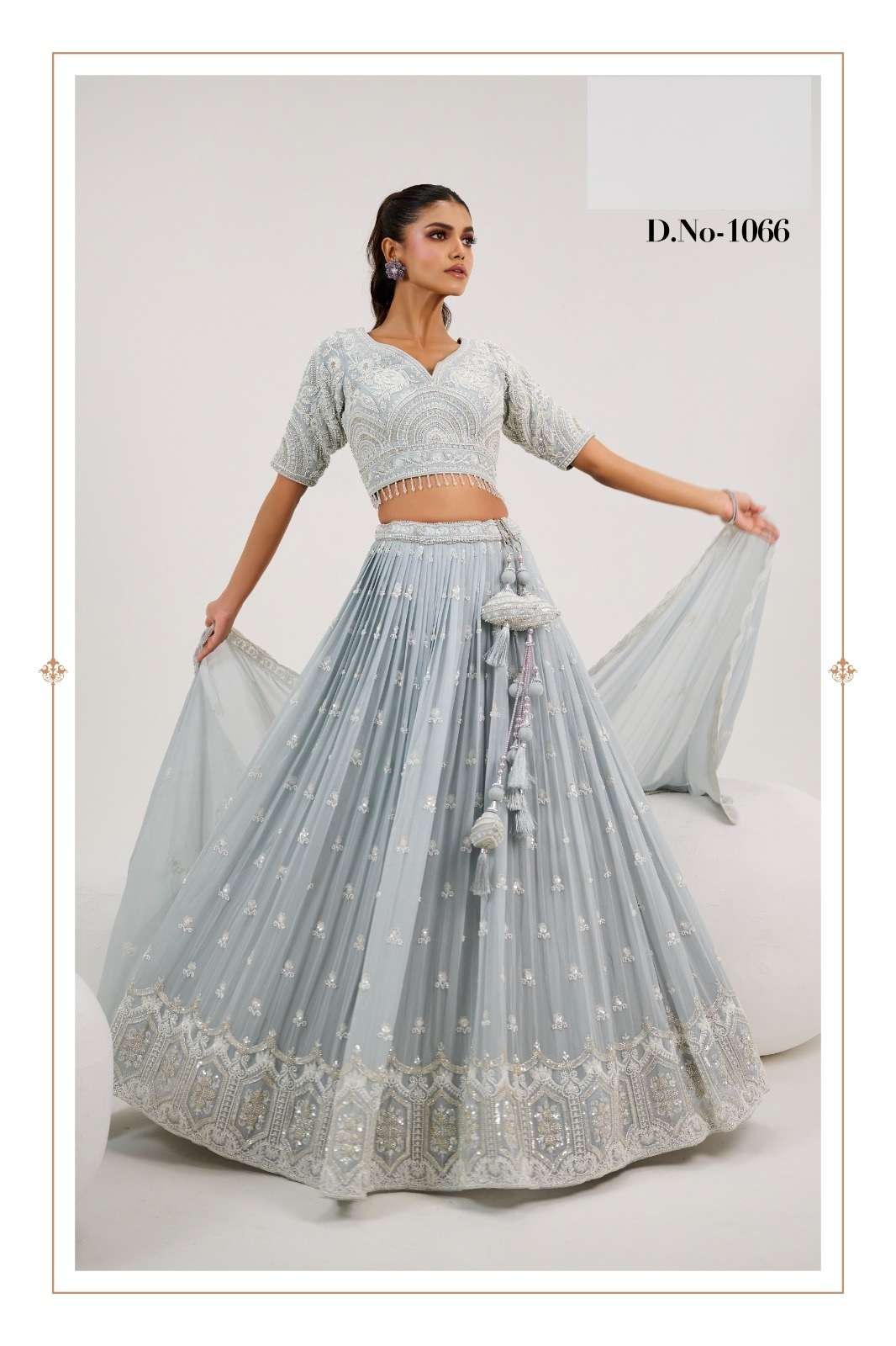 INDIAN DESIGNER BOLLYWOOD WEDDING PARTY WEAR GREY GEORGETTE LEHENGA CHOLI SM 1066