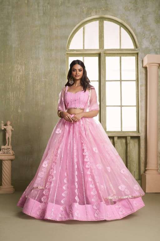 INDIAN DESIGNER BOLLYWOOD WEDDING PARTY WEAR NET PINK LEHENGA ZC VAMIKA CHOLI DST NARAYANI 7008