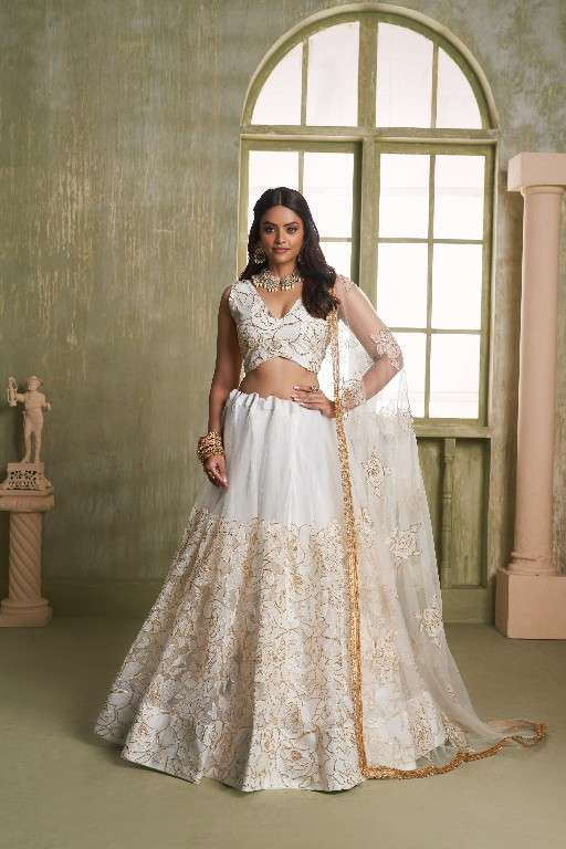 INDIAN DESIGNER BOLLYWOOD WEDDING PARTY WEAR NET WHITE LEHENGA ZC VAMIKA CHOLI DST NARAYANI 7009