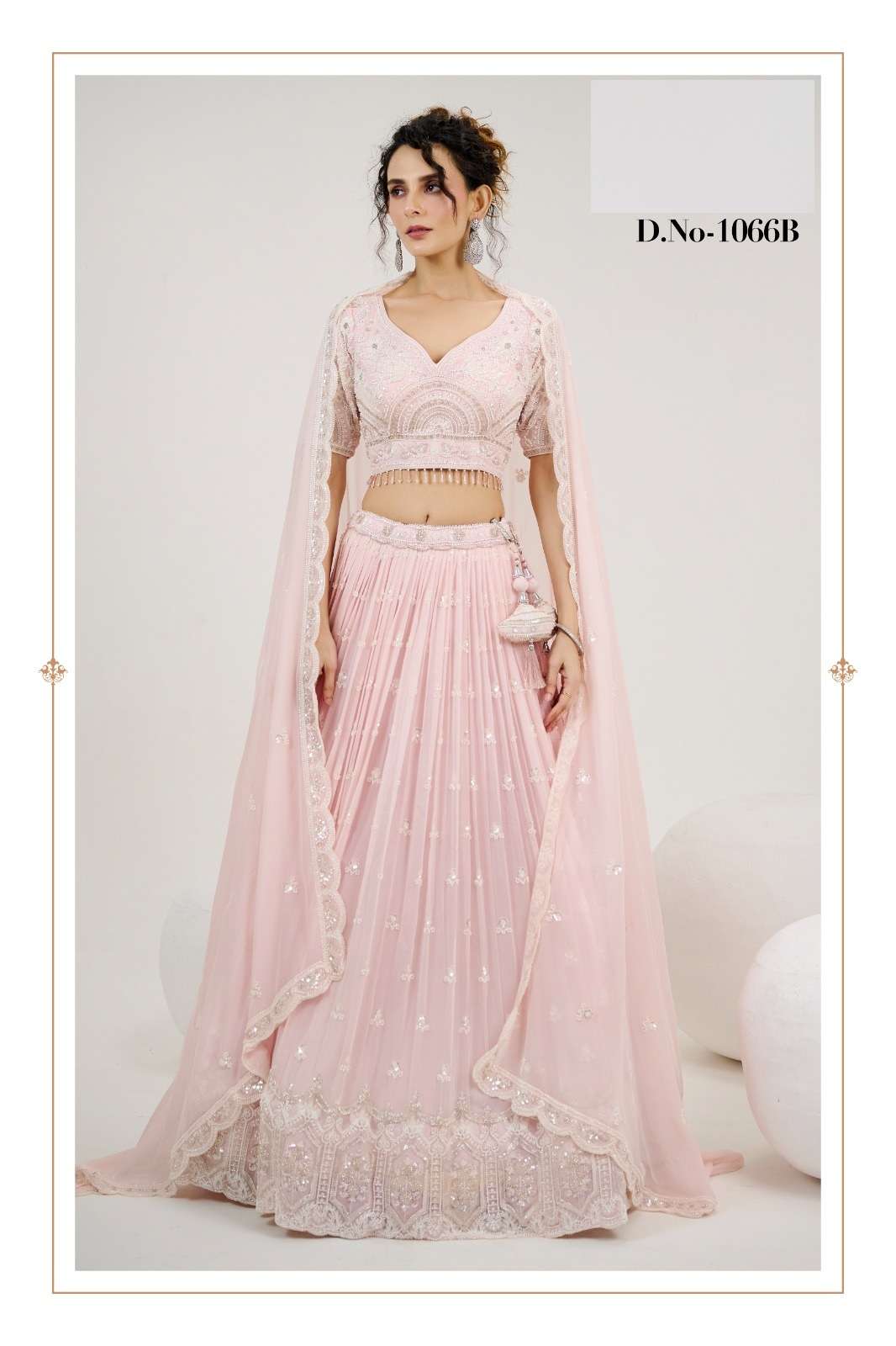 INDIAN DESIGNER BOLLYWOOD WEDDING PARTY WEAR PINK GEORGETTE LEHENGA CHOLI SM 1066 B