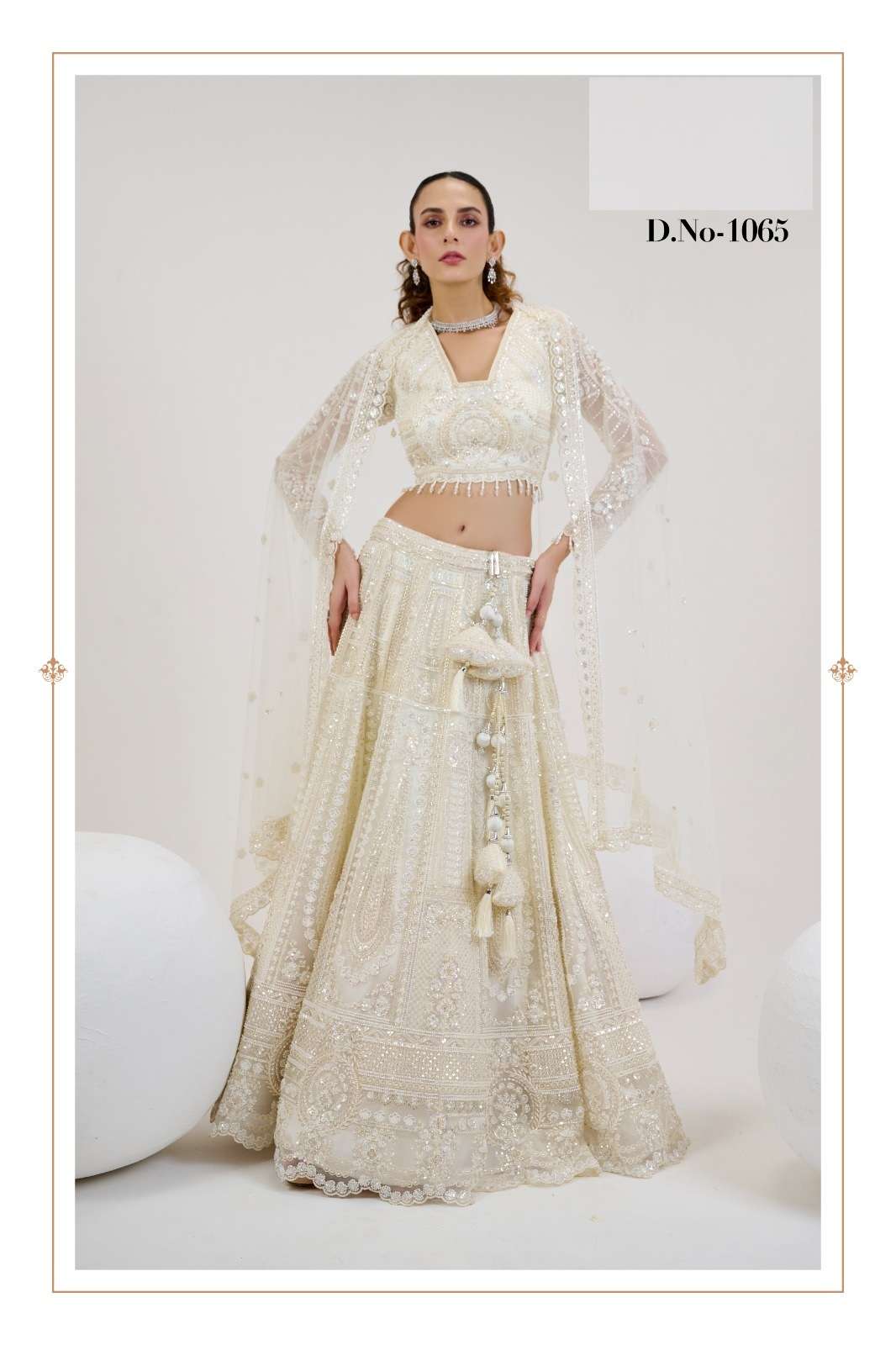 INDIAN DESIGNER BOLLYWOOD WEDDING PARTY WEAR WHITE NET LEHENGA CHOLI SM 1065