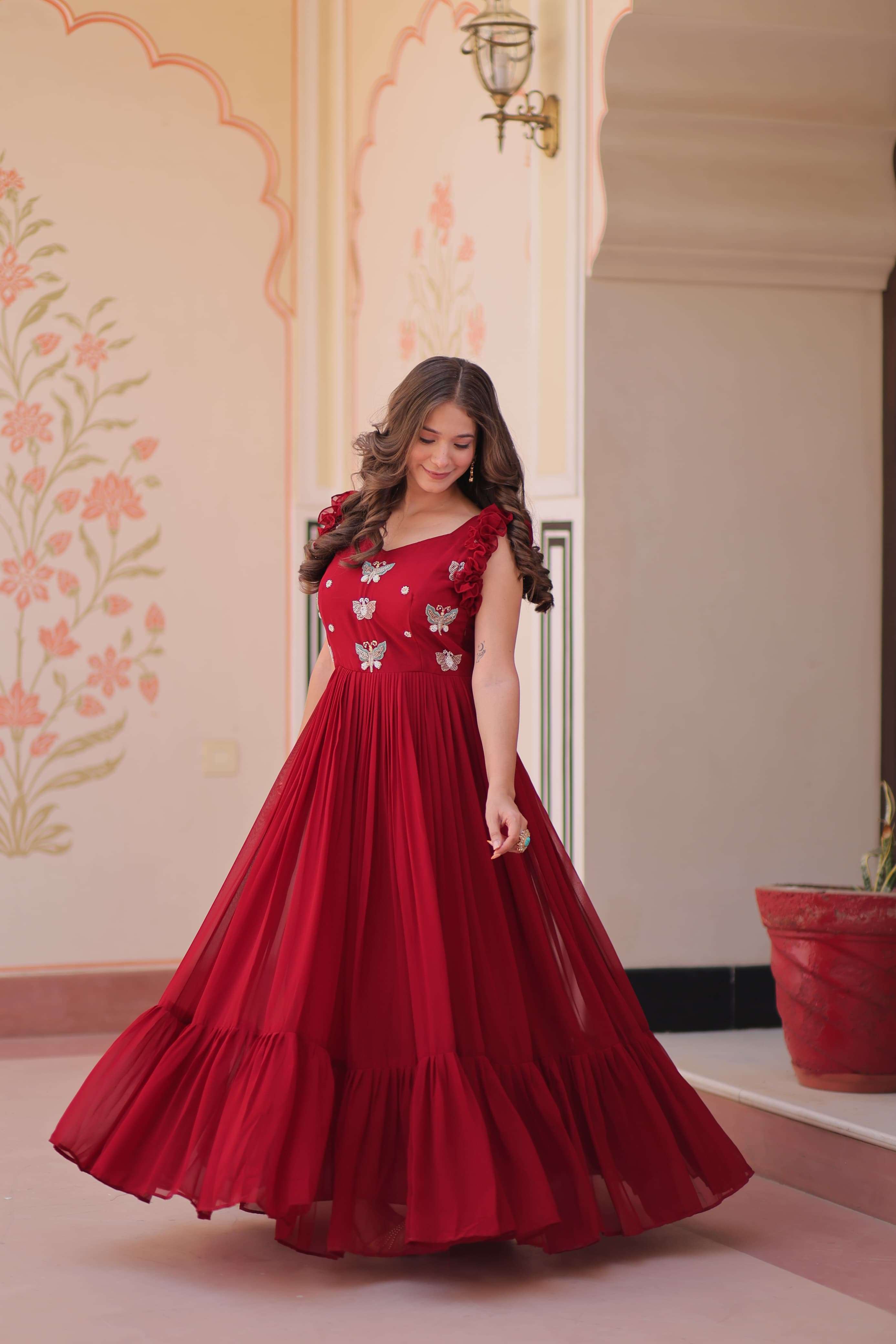 DESIGNER BLOOMING READYMADE RED ANARKALI GOWN FOR WEDDING PARTY WEAR SALWAR SUIT 1174 B