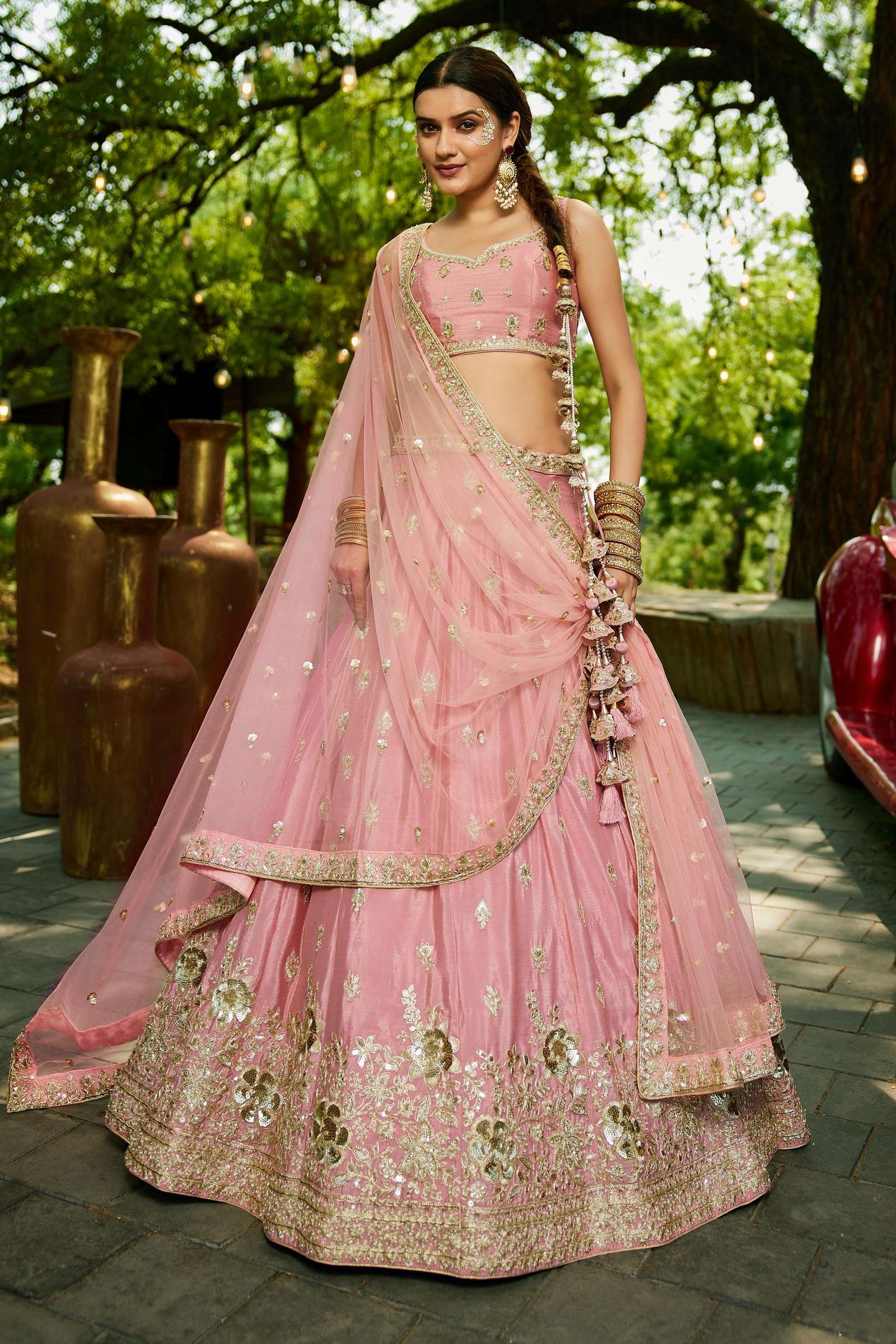 DESIGNER BOLLYWOOD BRIDAL WEDDING PARTY WEAR HAND WORK CHIFFON LIGHT PINK LEHENGA CHOLI NT 6133 A
