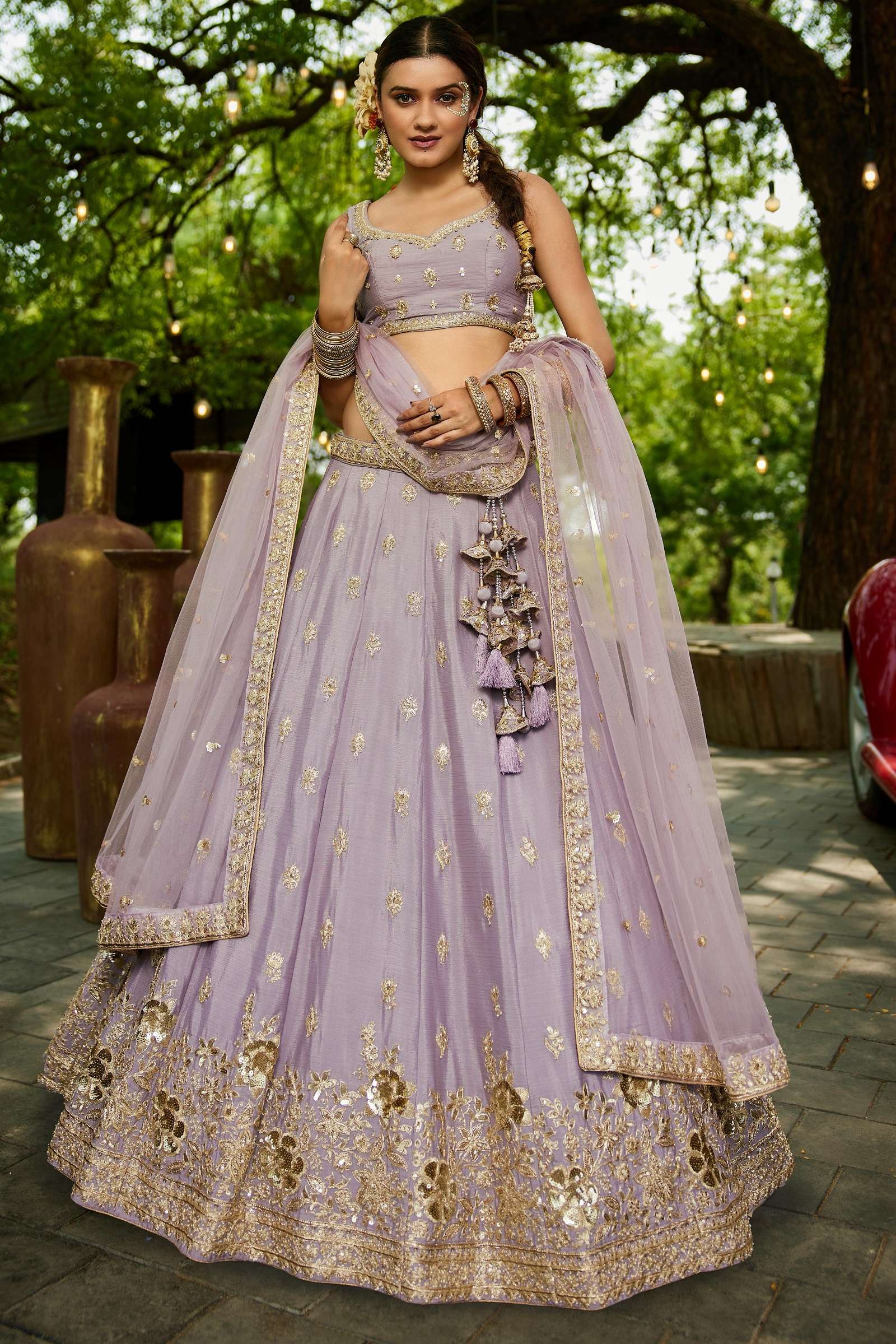 DESIGNER BOLLYWOOD BRIDAL WEDDING PARTY WEAR HAND WORK CHIFFON LAVENDER LEHENGA CHOLI NT 6133 D