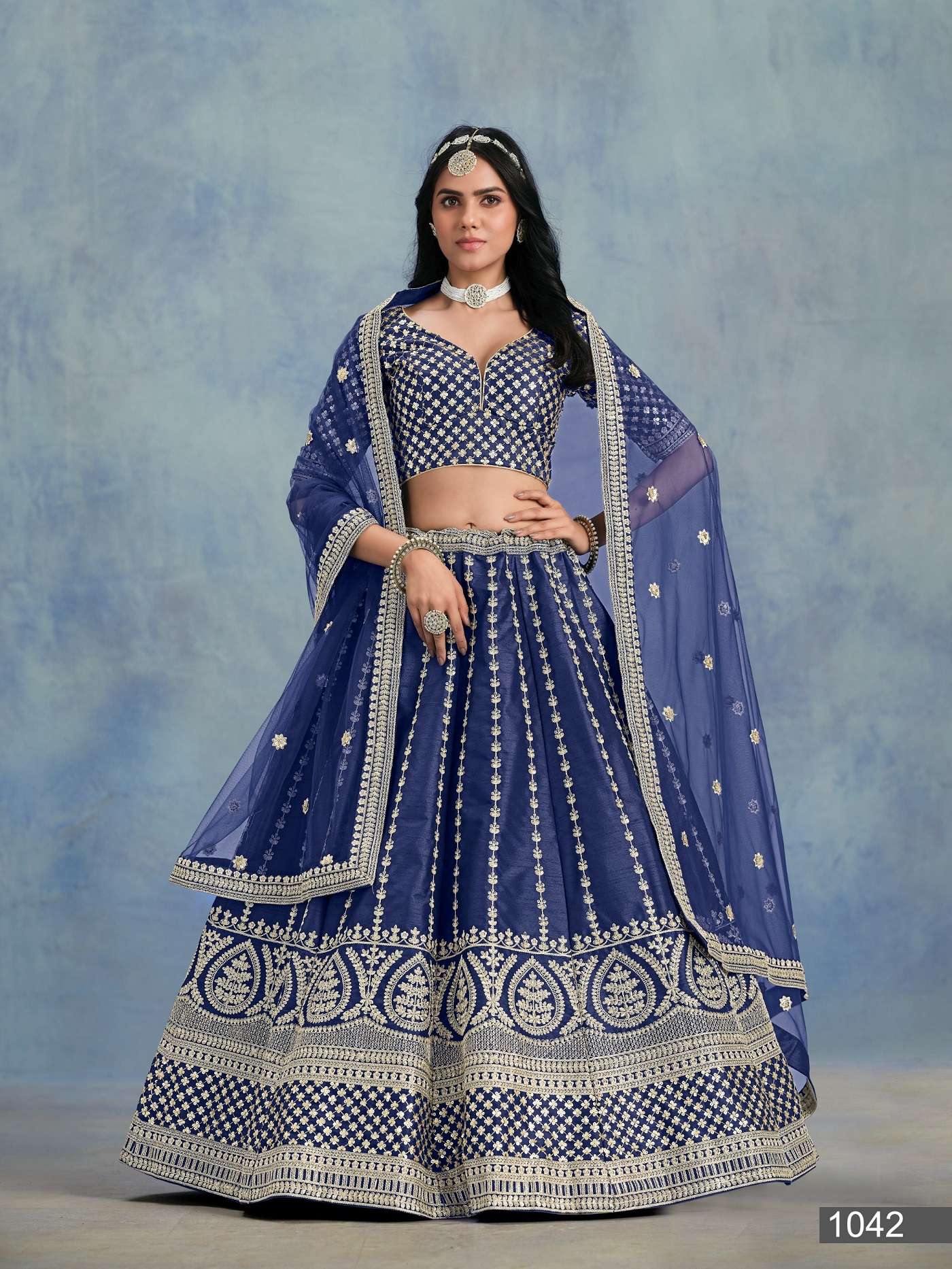 DESIGNER FANCY WEDDING PARTY WEAR ART SILK BLUE LEHENGA CHOLI ANY MEHVISH AAYNA 1042