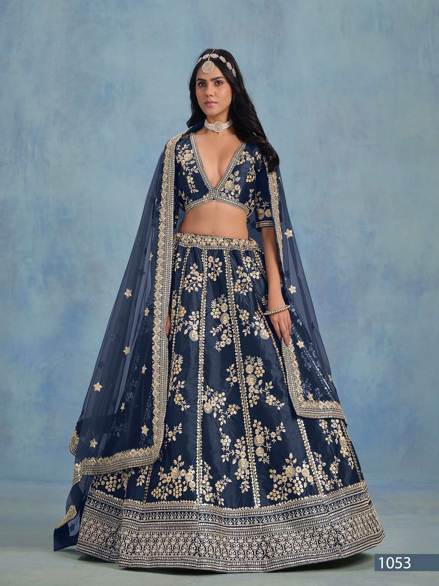 DESIGNER FANCY WEDDING PARTY WEAR ART SILK BLUE LEHENGA CHOLI ANY MEHVISH SHEILJA 1053