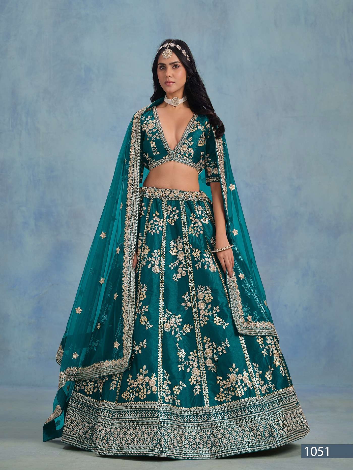 DESIGNER FANCY WEDDING PARTY WEAR ART SILK TEAL GREEN LEHENGA CHOLI ANY MEHVISH SHEILJA 1051