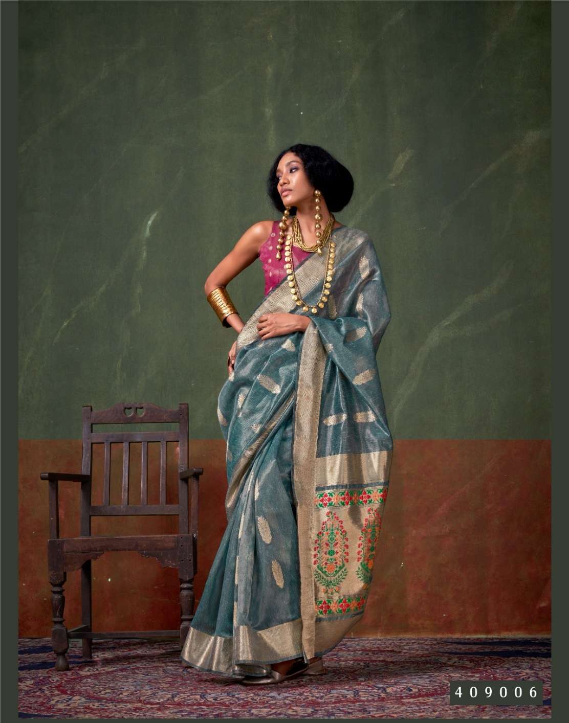 DESIGNER FANCY WEDDING PARTY WEAR INDIAN BLUE SILK SAREE COLLECTION SM RJT KORRA 409006