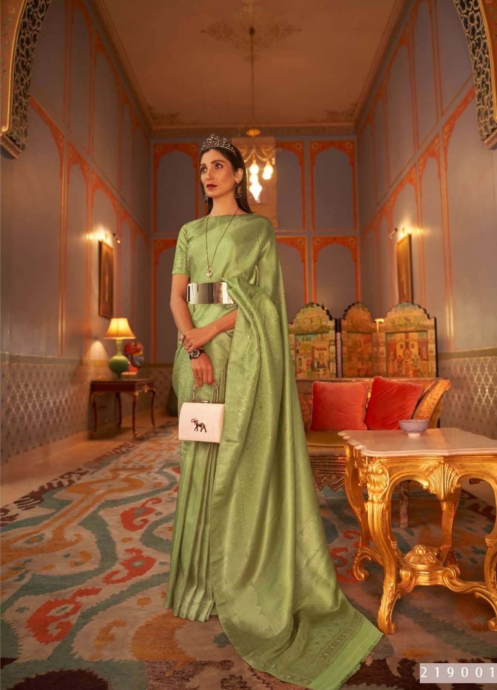 DESIGNER FANCY WEDDING PARTY WEAR INDIAN GREEN SILK SAREE COLLECTION SM RJT 219001