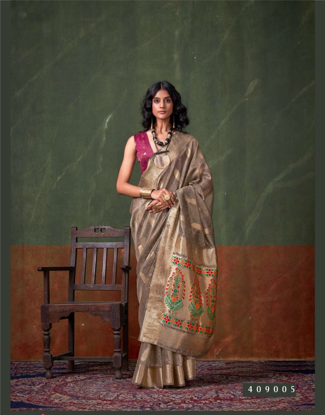 DESIGNER FANCY WEDDING PARTY WEAR INDIAN GREY SILK SAREE COLLECTION SM RJT KORRA 409005