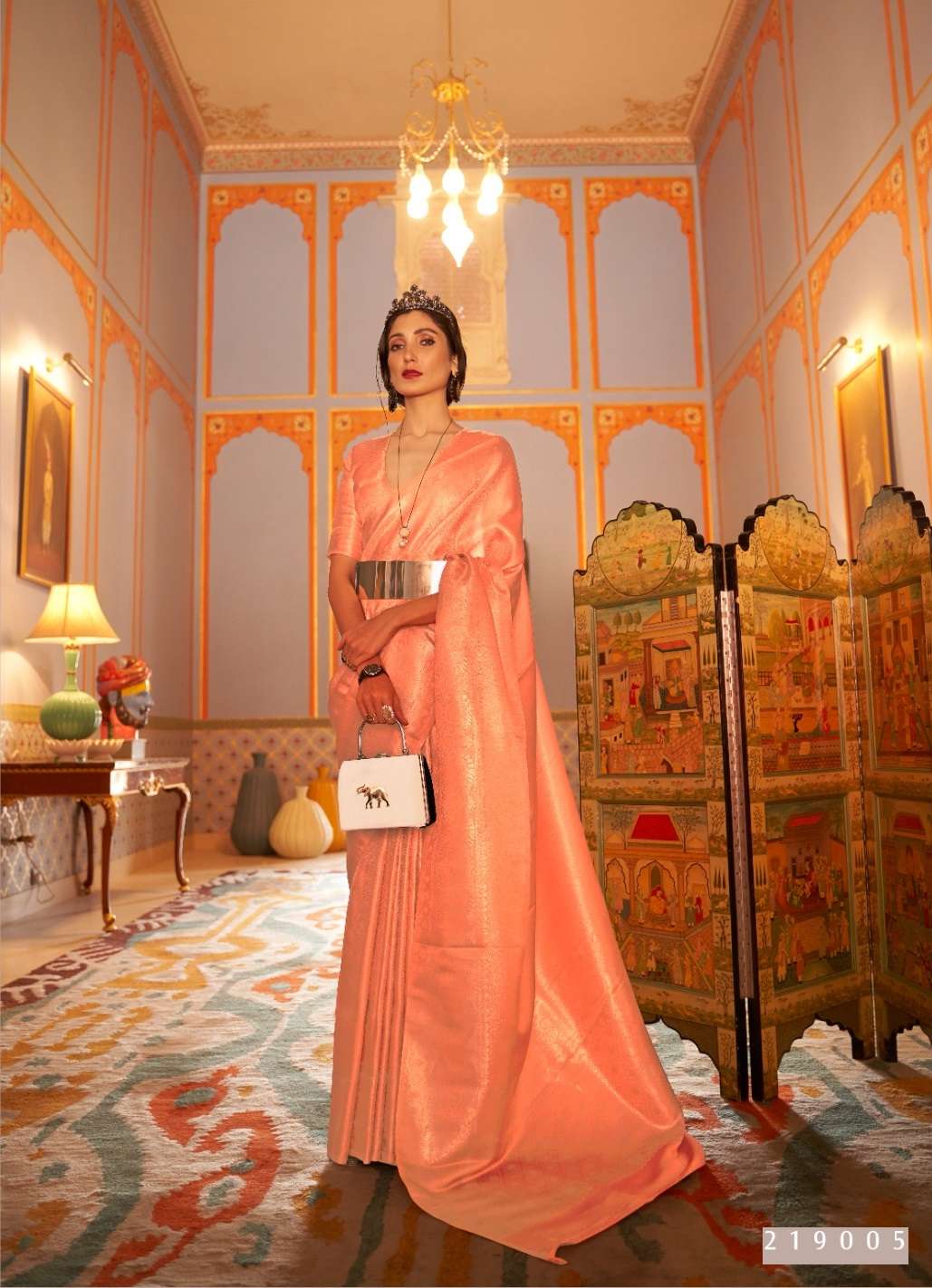 DESIGNER FANCY WEDDING PARTY WEAR INDIAN ORANGE SILK SAREE COLLECTION SM RJT 219005