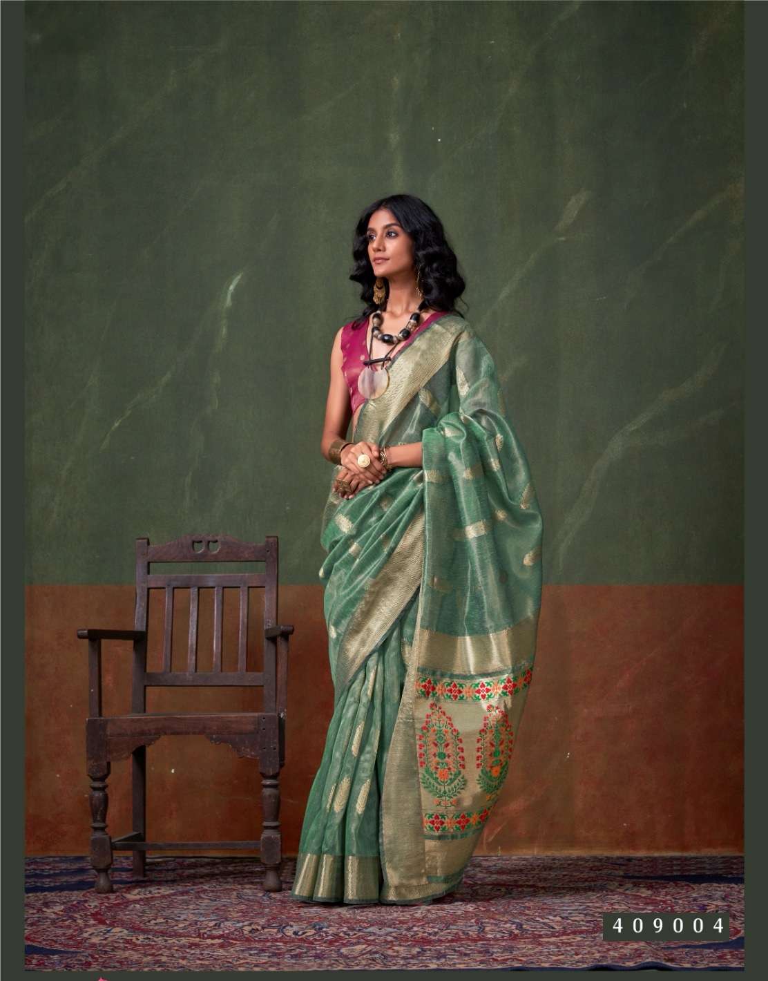 DESIGNER FANCY WEDDING PARTY WEAR INDIAN TEAL GREEN SILK SAREE COLLECTION SM RJT KORRA 409004