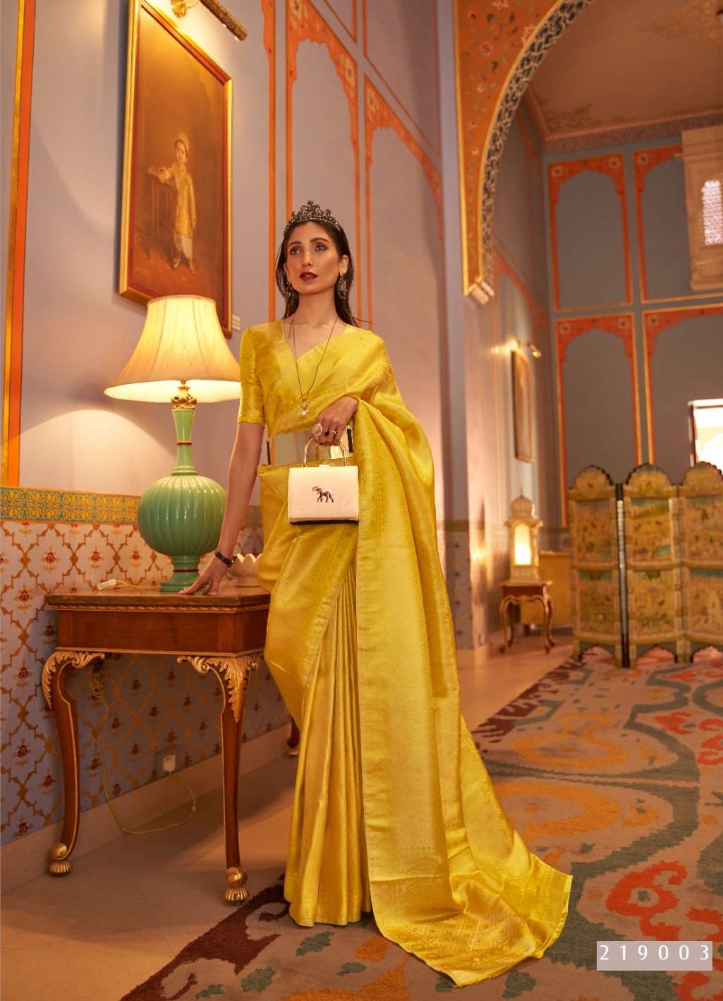 DESIGNER FANCY WEDDING PARTY WEAR INDIAN YELLOW SILK SAREE COLLECTION SM RJT 219003