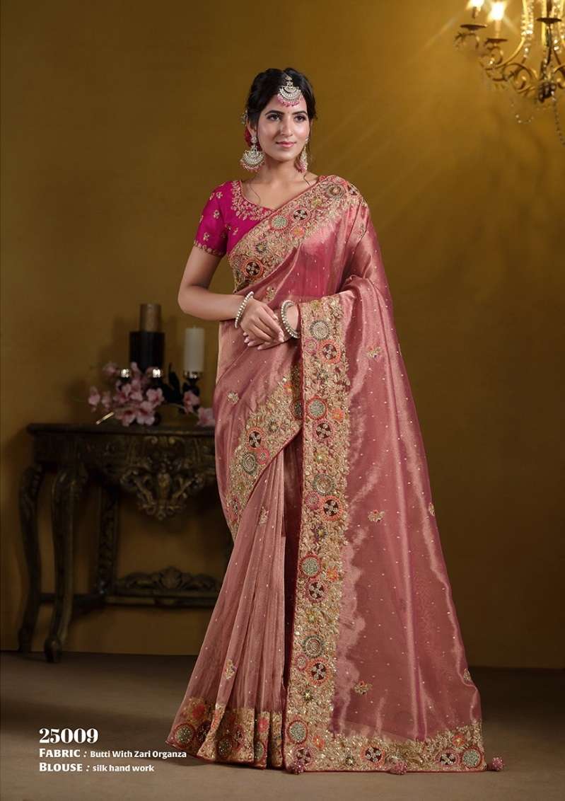 DESIGNER FANCY WEDDING PARTY WEAR ORGNAZA SILK HEAVY ORANGE SAREE WITH HEAVY HAND WORK NVN RAJASVI 25009
