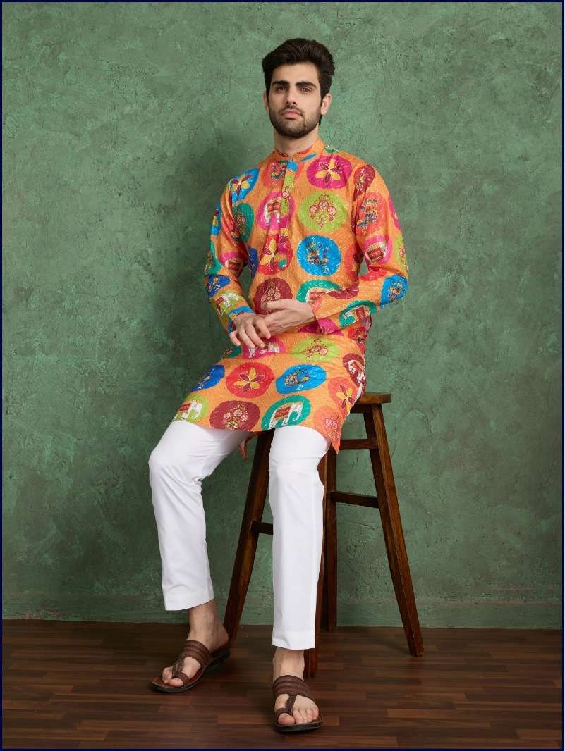 DESIGNER FANCY WEDDING PARTY WEAR READYMADE INDIAN MENS RAYON MULTICOLOR KURTA KF 61144
