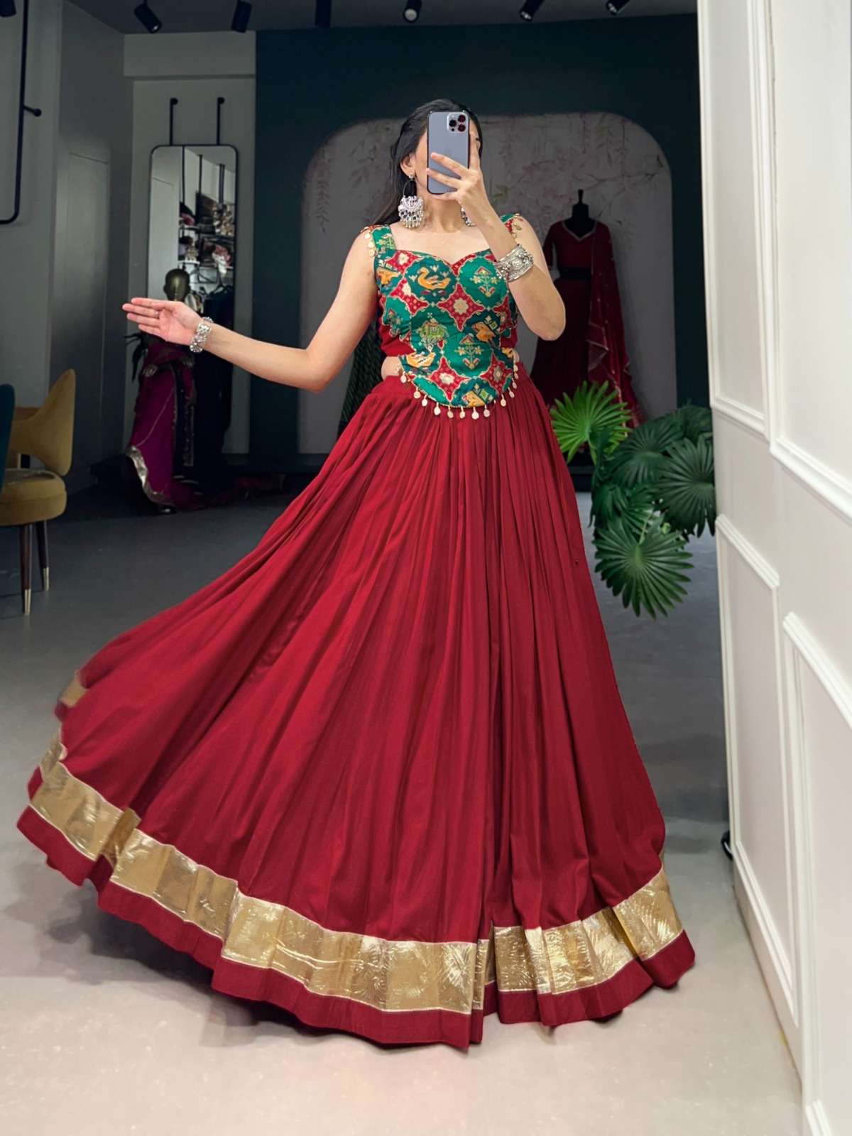 DESIGNER FANCY WEDDING PARTY WEAR READYMADE RED SILK LEHENGA BLOUSE PAIR NNK 1715