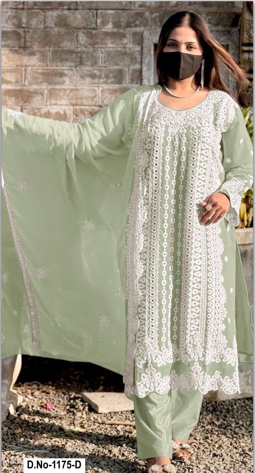 DESIGNER LATEST PARTY WEAR SPECIAL GREEN PAKISTANI SALWAR SUIT GEORGETTE FABRIC SHF 1175 D