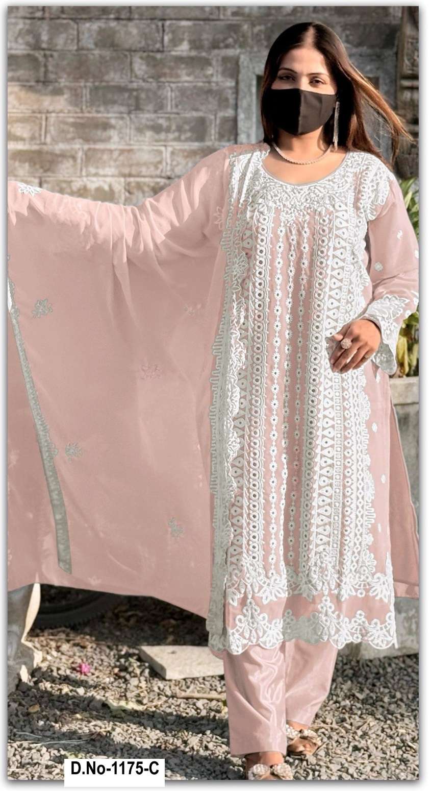 DESIGNER LATEST PARTY WEAR SPECIAL PEACH PAKISTANI SALWAR SUIT GEORGETTE FABRIC SHF 1175 C