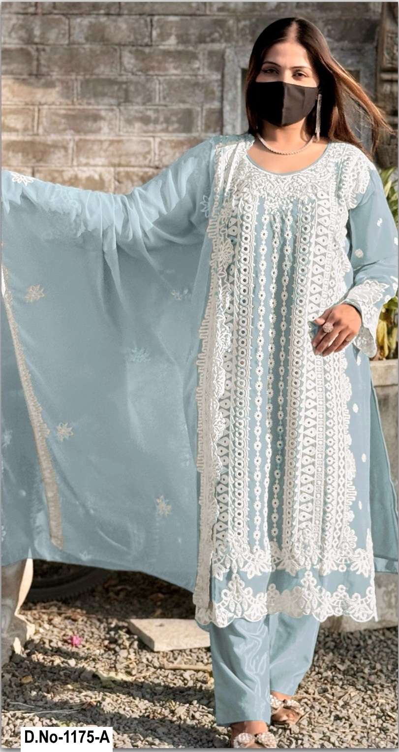 DESIGNER LATEST PARTY WEAR SPECIAL SKY BLUE PAKISTANI SALWAR SUIT GEORGETTE FABRIC SHF 1175 A