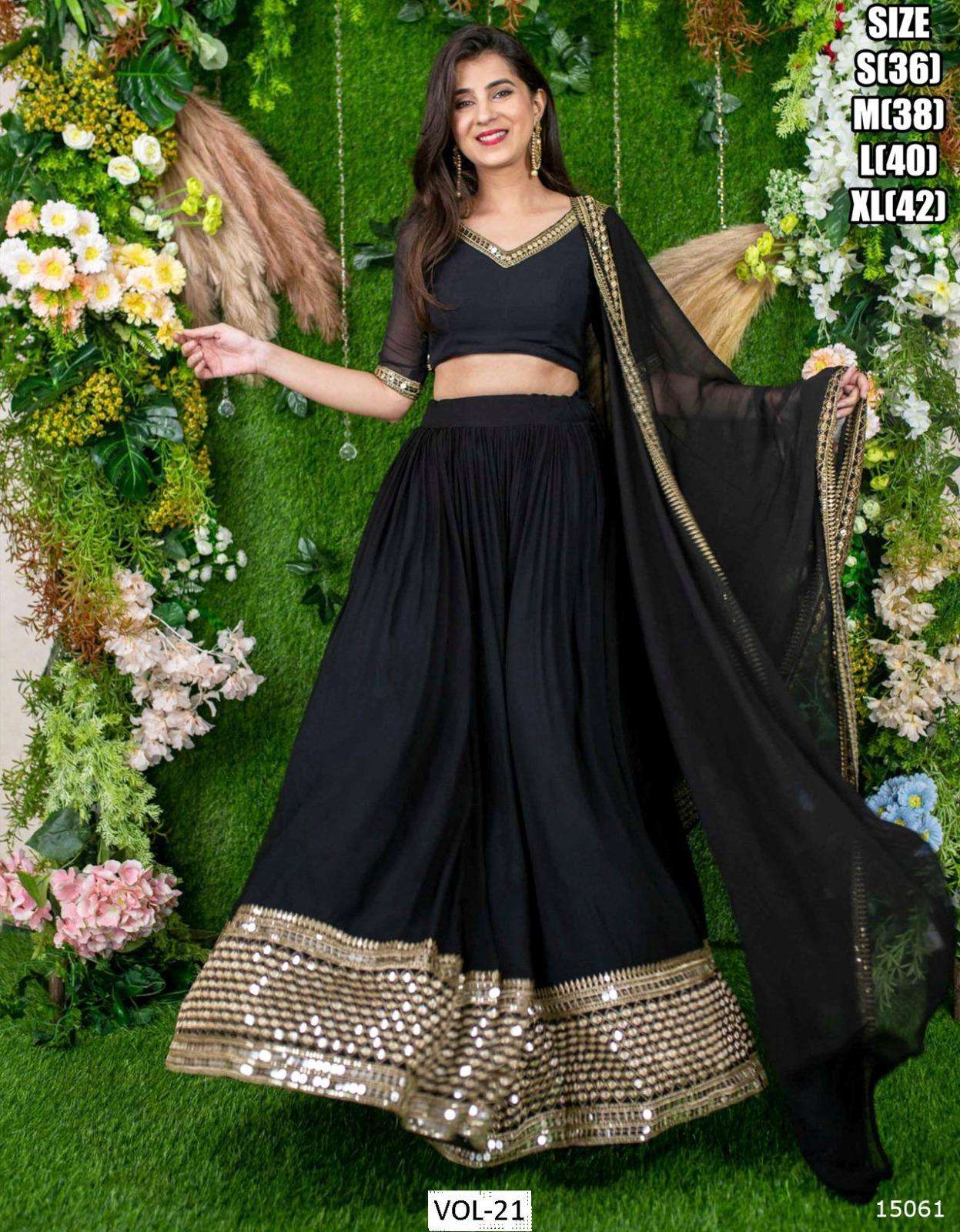DESIGNER TRENDY STYLISH FANCY PARTY WEAR BLACK GEORGETTE LEHENGA CHOLI ZL 15061