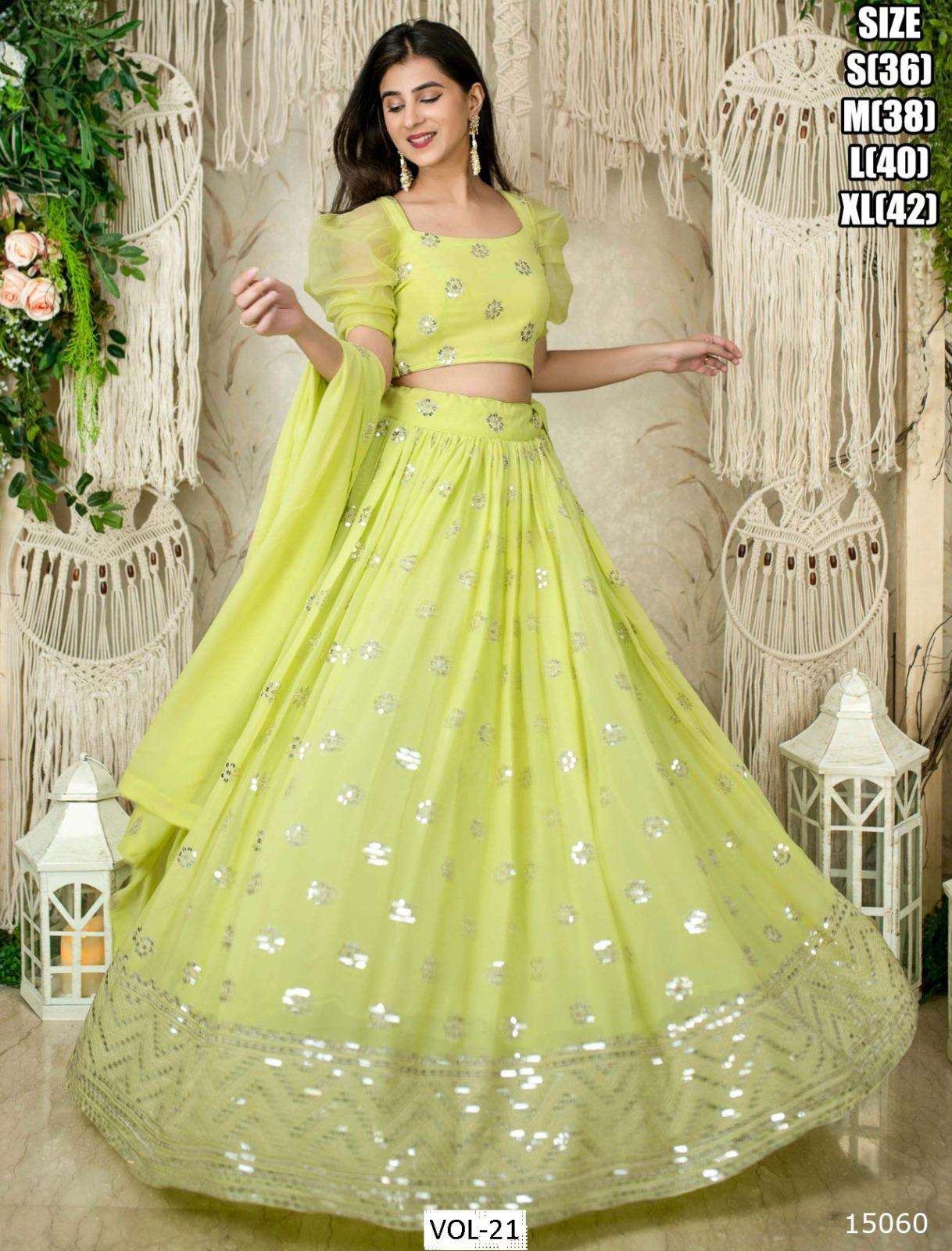 DESIGNER TRENDY STYLISH FANCY PARTY WEAR LEMON YELLOW GEORGETTE LEHENGA CHOLI ZL 15060