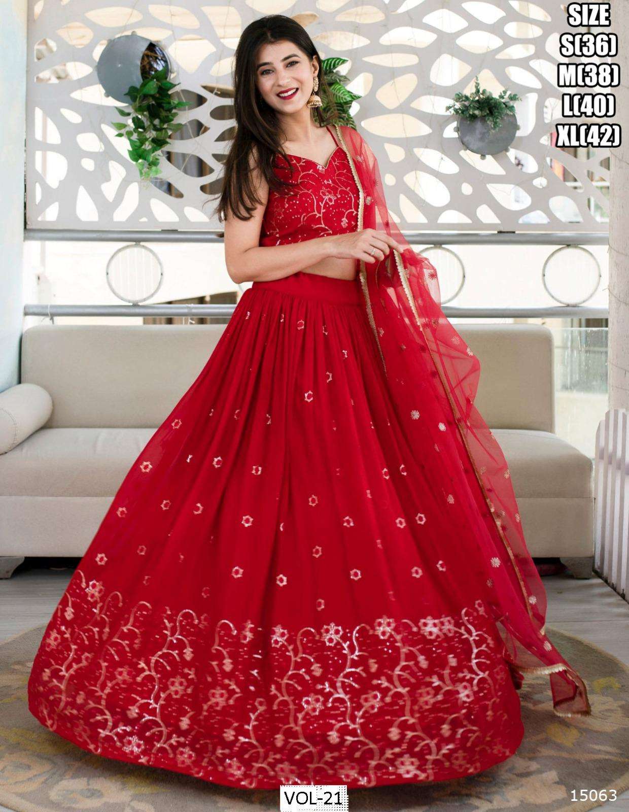 DESIGNER TRENDY STYLISH FANCY PARTY WEAR RED GEORGETTE LEHENGA CHOLI ZL 15063