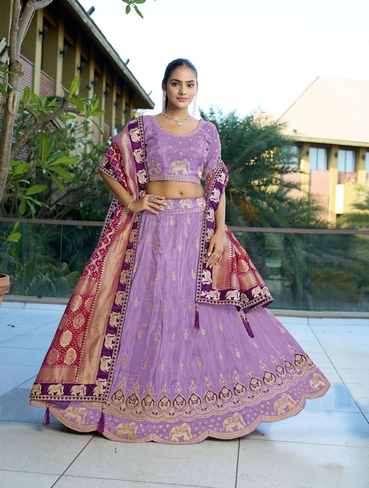 DESIGNER WEDDING BRIDAL WEAR HEAVY COSMOS VISCOSE LAVENDER LEHENGA CHOLI COLLECTION NT ANANTESH 5046