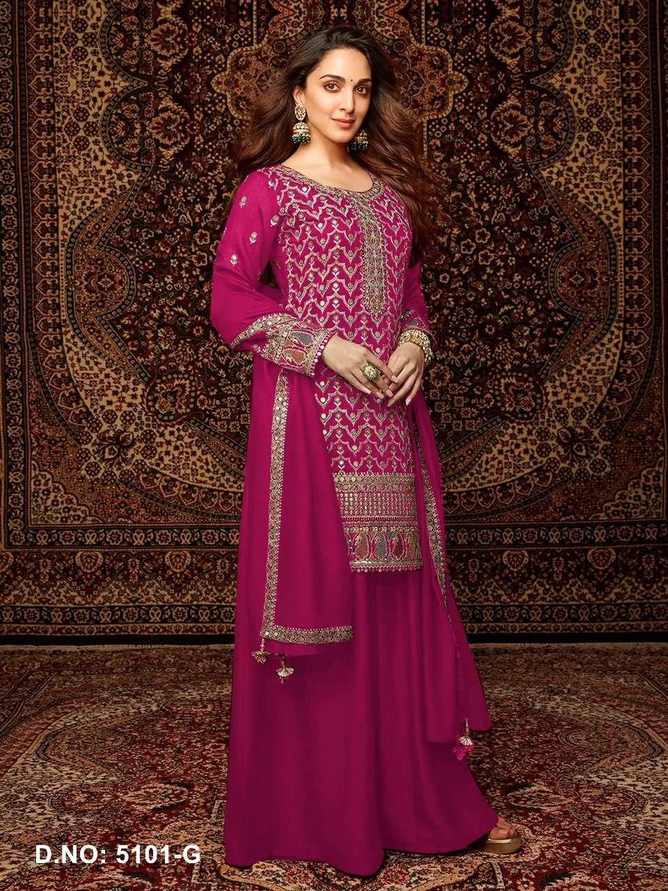 DESIGNER WEDDING PARTY WEAR CHINON RANI PINK SHARARA PALLAZO SALWAR SUIT HT 5101 G