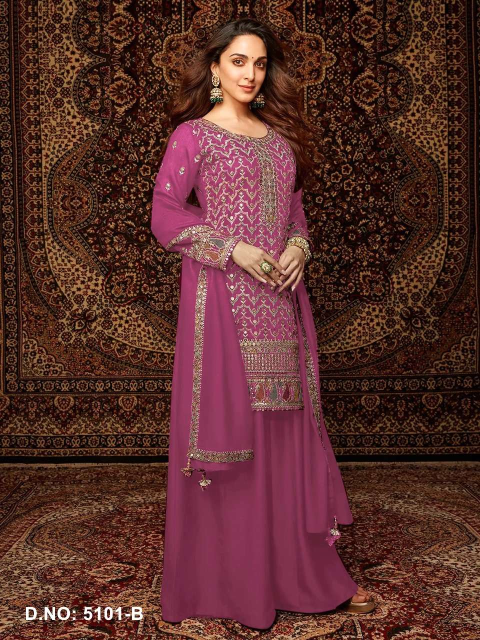 DESIGNER WEDDING PARTY WEAR CHINON RANI SHARARA PALLAZO SALWAR SUIT HT 5101 B