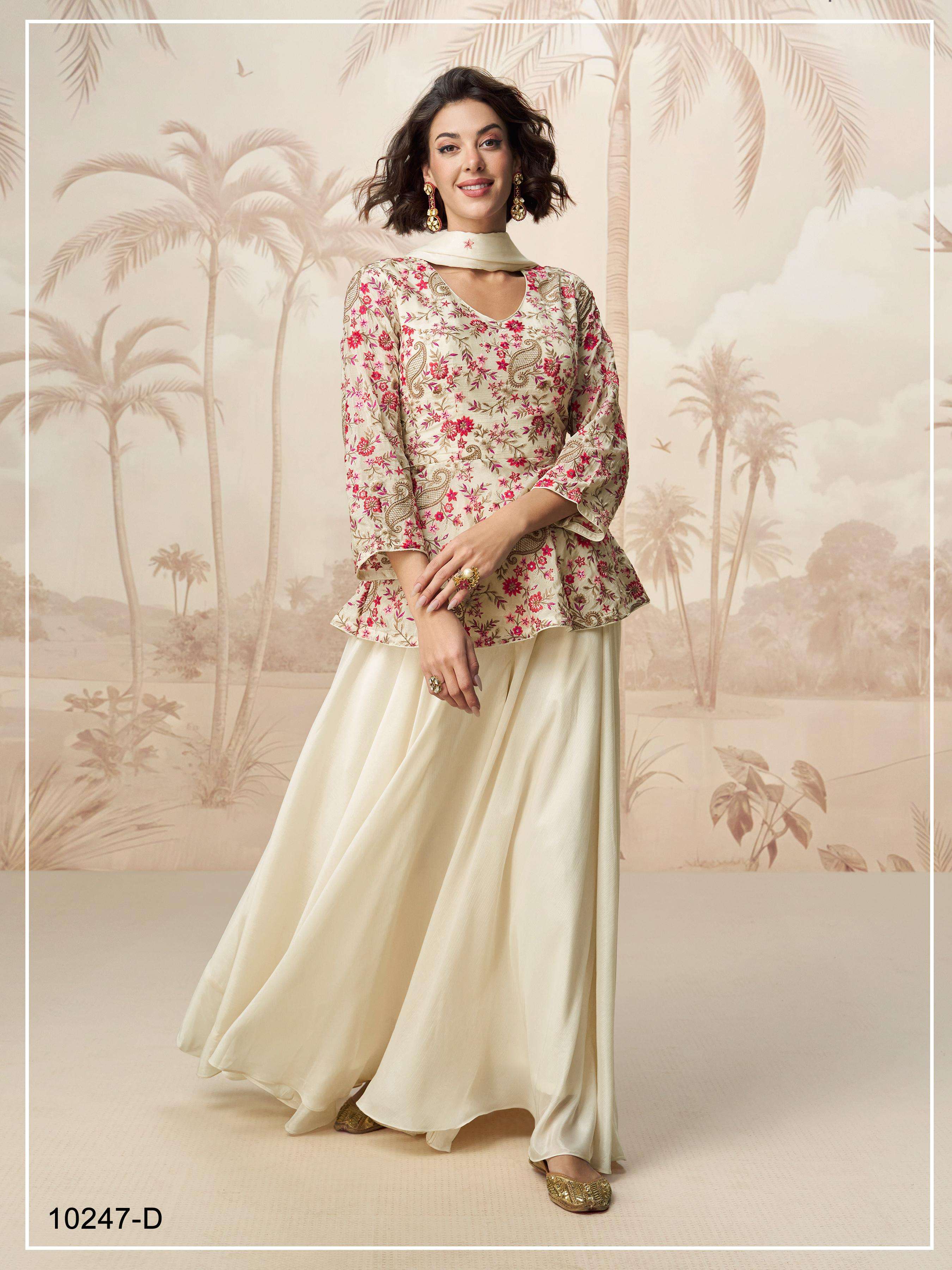 DESIGNER WEDDING PARTY WEAR CHINON SILK WHITE SHARARA SALWAR SUIT JG JIVIKA 10247 D