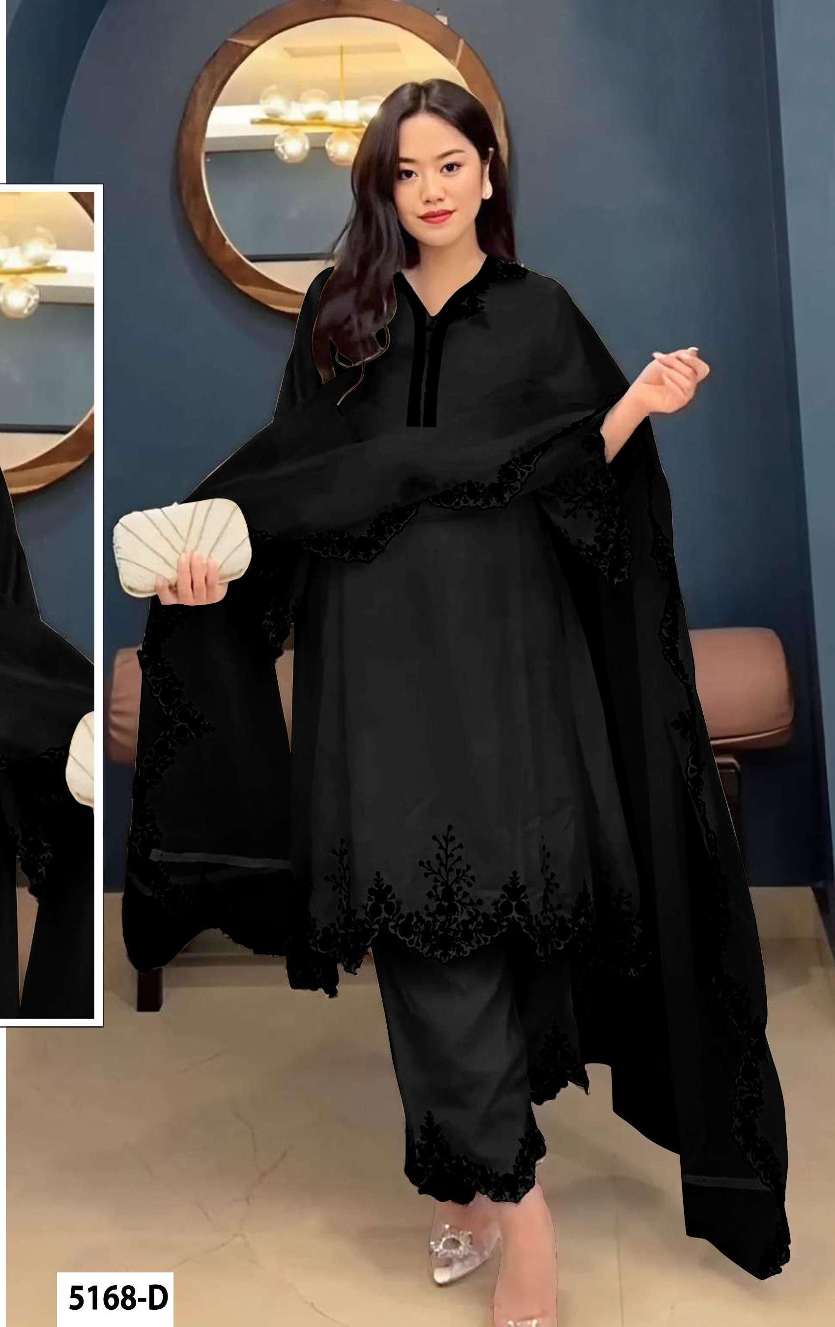DESIGNER WEDDING PARTY WEAR FAUX GEORGETTE BLACK PALLAZO SHARARA SALWAR SUIT JG 5168 D