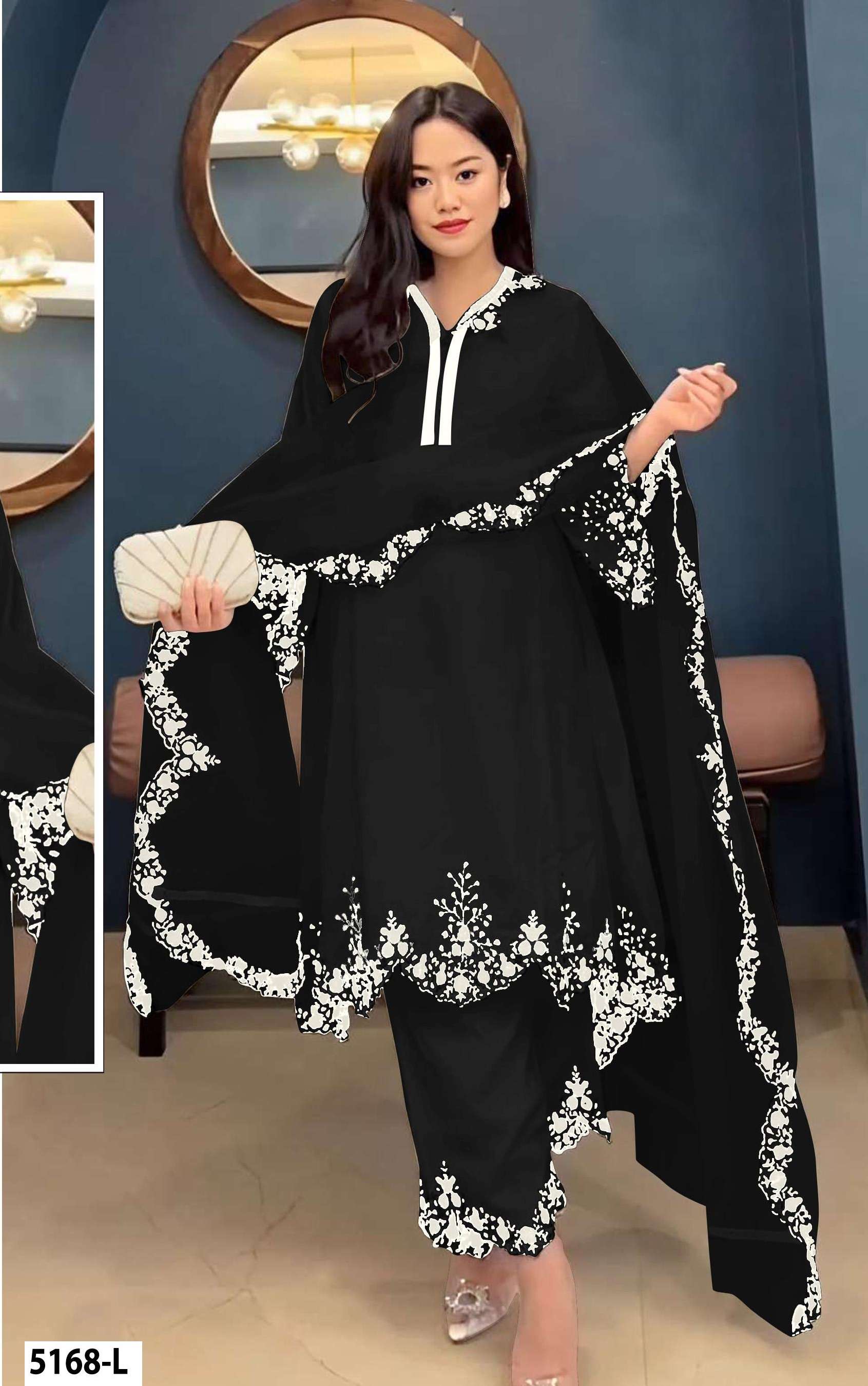 DESIGNER WEDDING PARTY WEAR FAUX GEORGETTE BLACK PALLAZO SHARARA SALWAR SUIT JG 5168 L