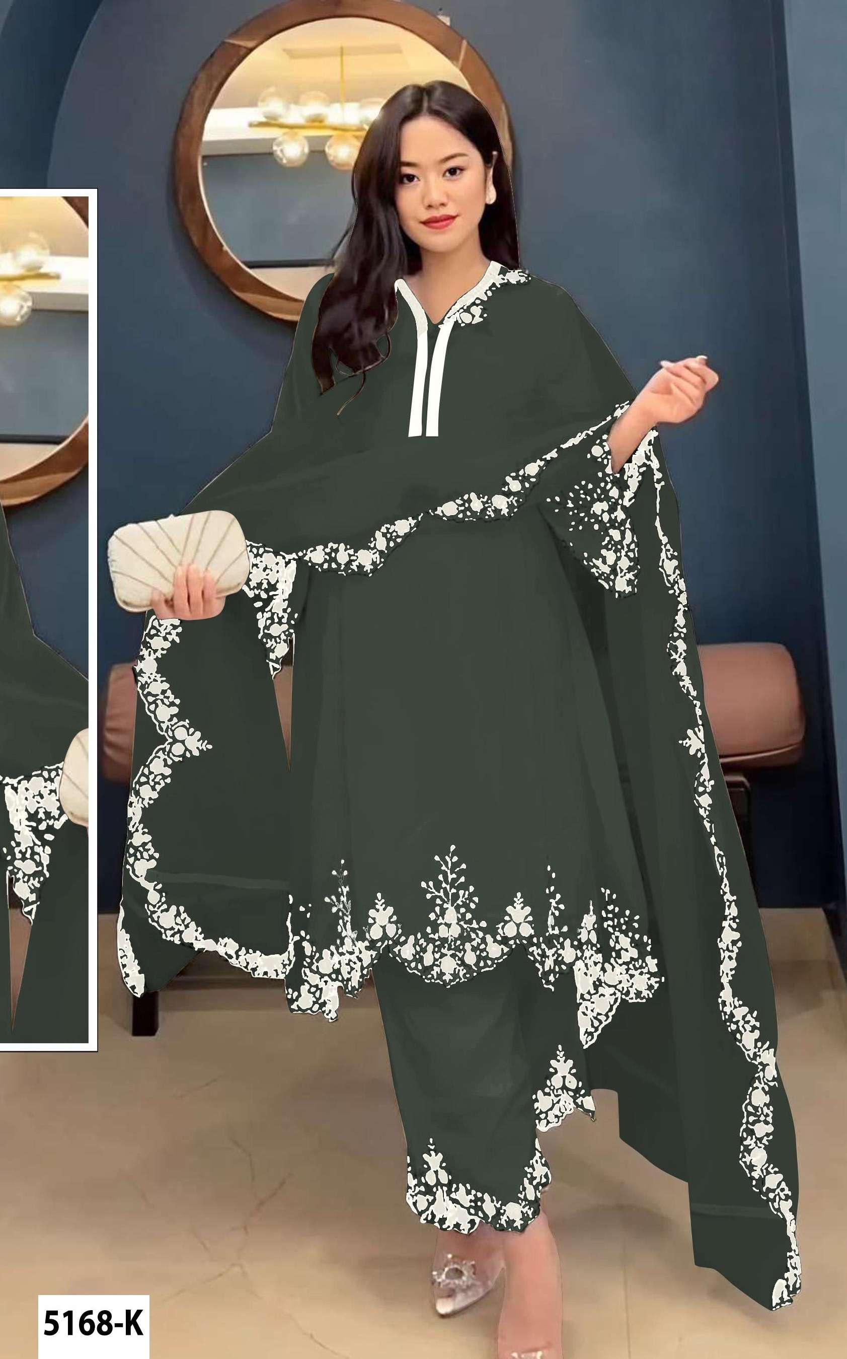 DESIGNER WEDDING PARTY WEAR FAUX GEORGETTE GREEN PALLAZO SHARARA SALWAR SUIT JG 5168 K