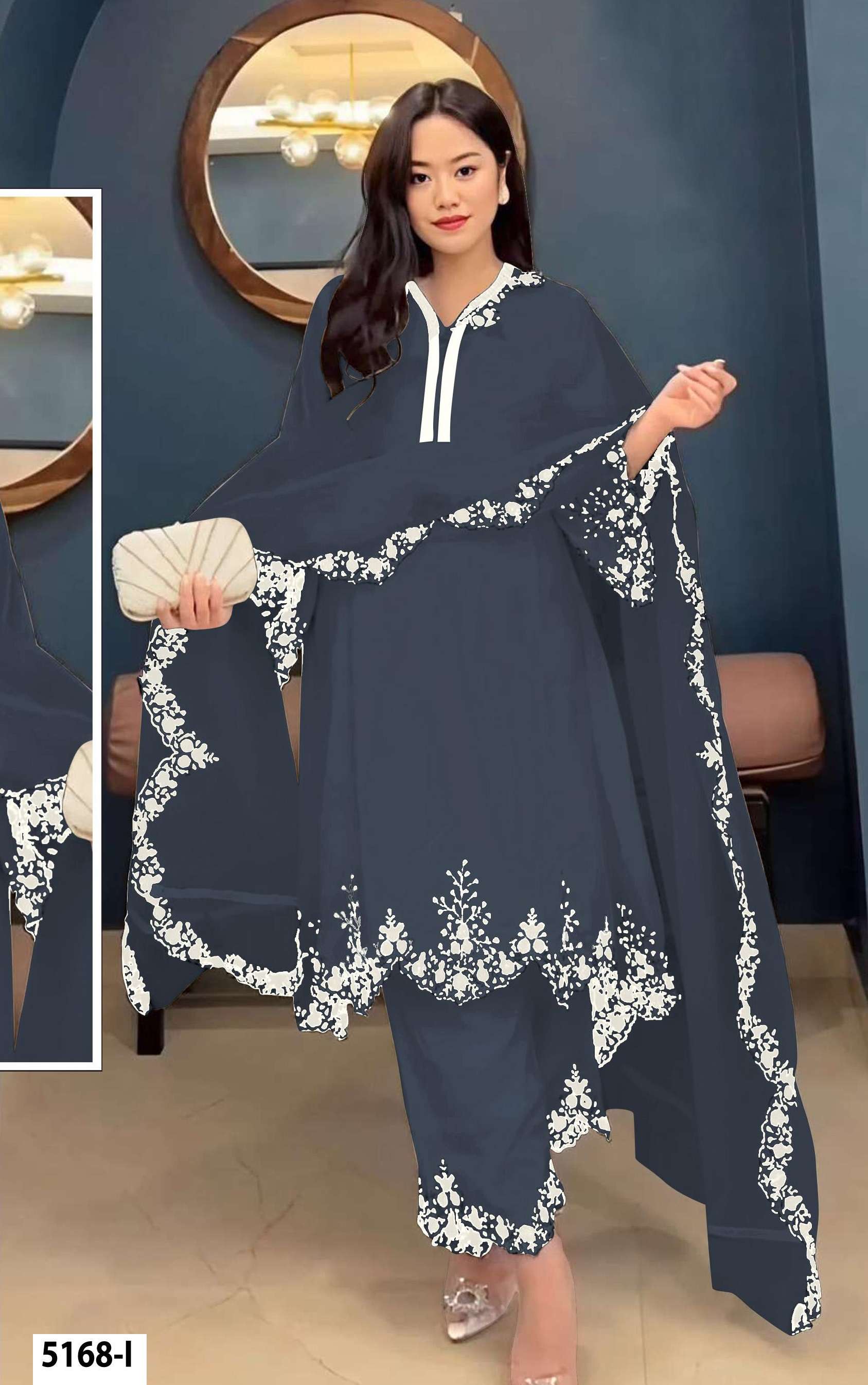 DESIGNER WEDDING PARTY WEAR FAUX GEORGETTE GREY BLUE PALLAZO SHARARA SALWAR SUIT JG 5168 I