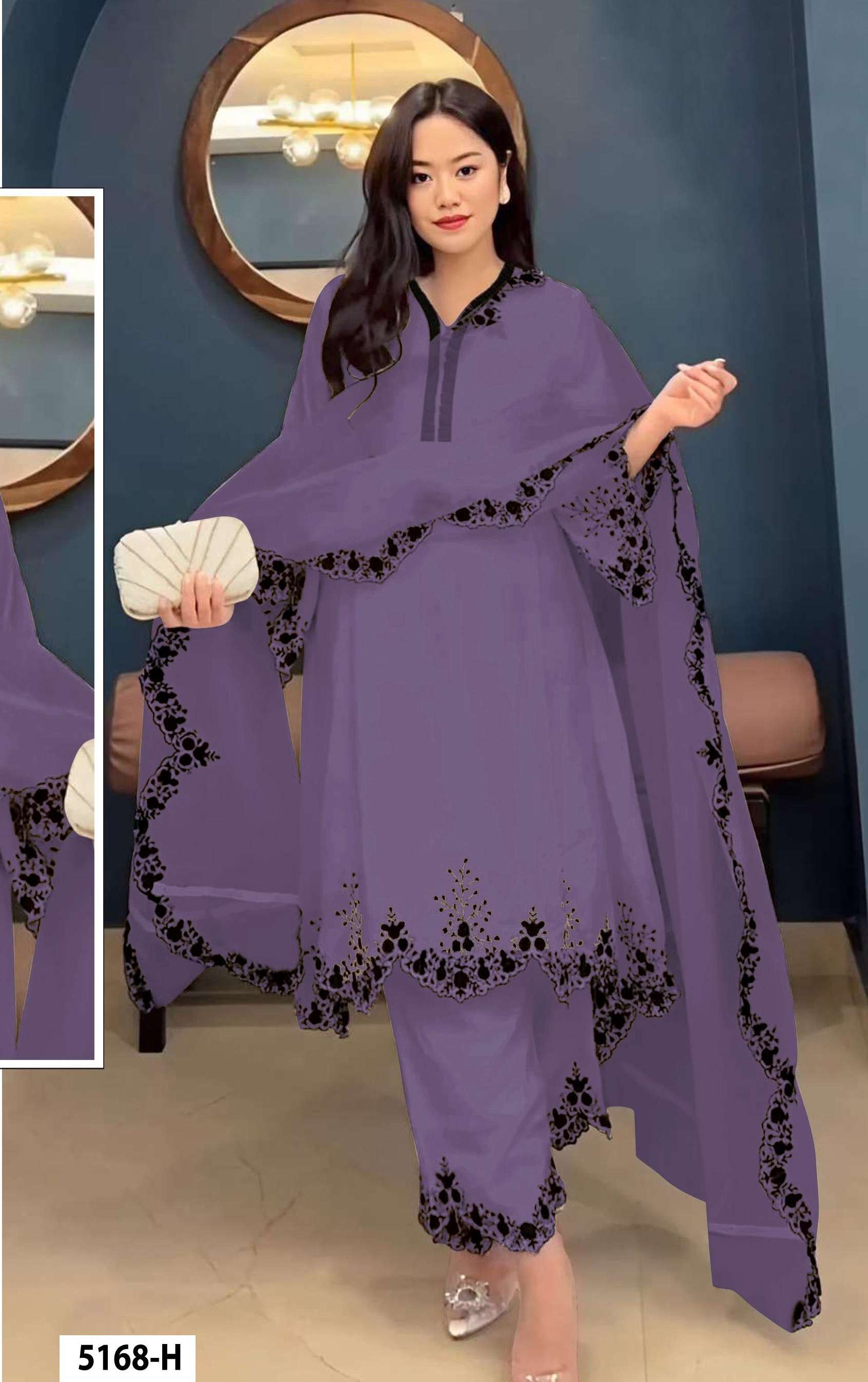 DESIGNER WEDDING PARTY WEAR FAUX GEORGETTE PURPLE PALLAZO SHARARA SALWAR SUIT JG 5168 H