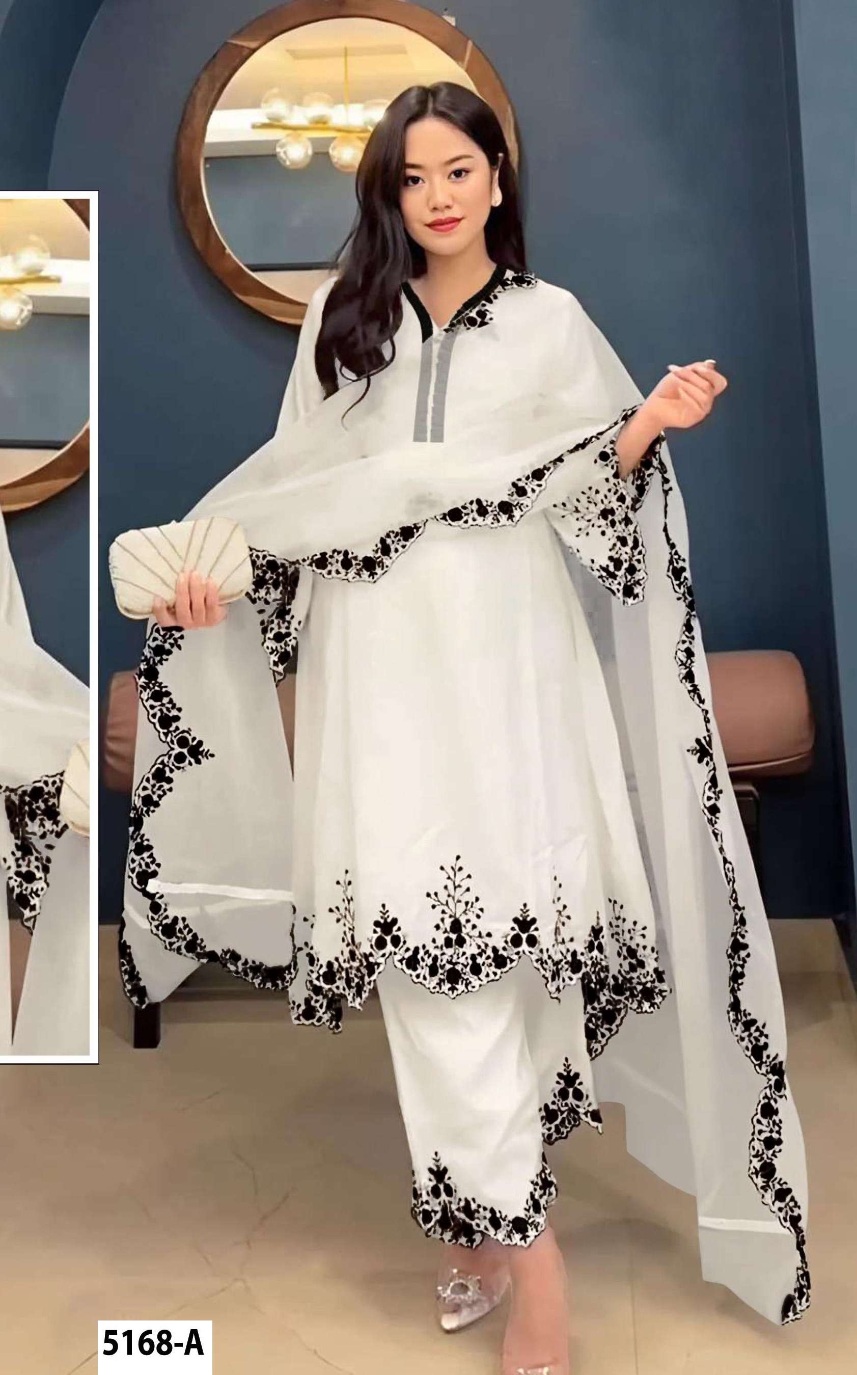 DESIGNER WEDDING PARTY WEAR FAUX GEORGETTE WHITE PALLAZO SHARARA SALWAR SUIT JG 5168 A