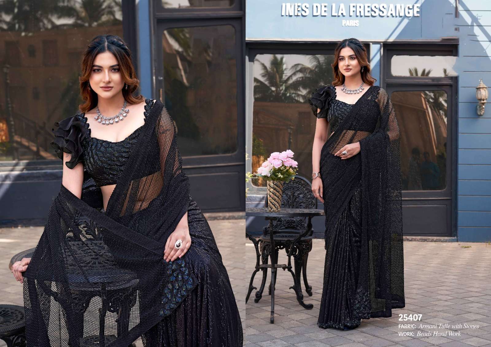 DESIGNER WEDDING PARTY WEAR HEAVY FANCY FABRIC BLACK BRIDAL SAREE COLLECTION DST MHTSV 25407