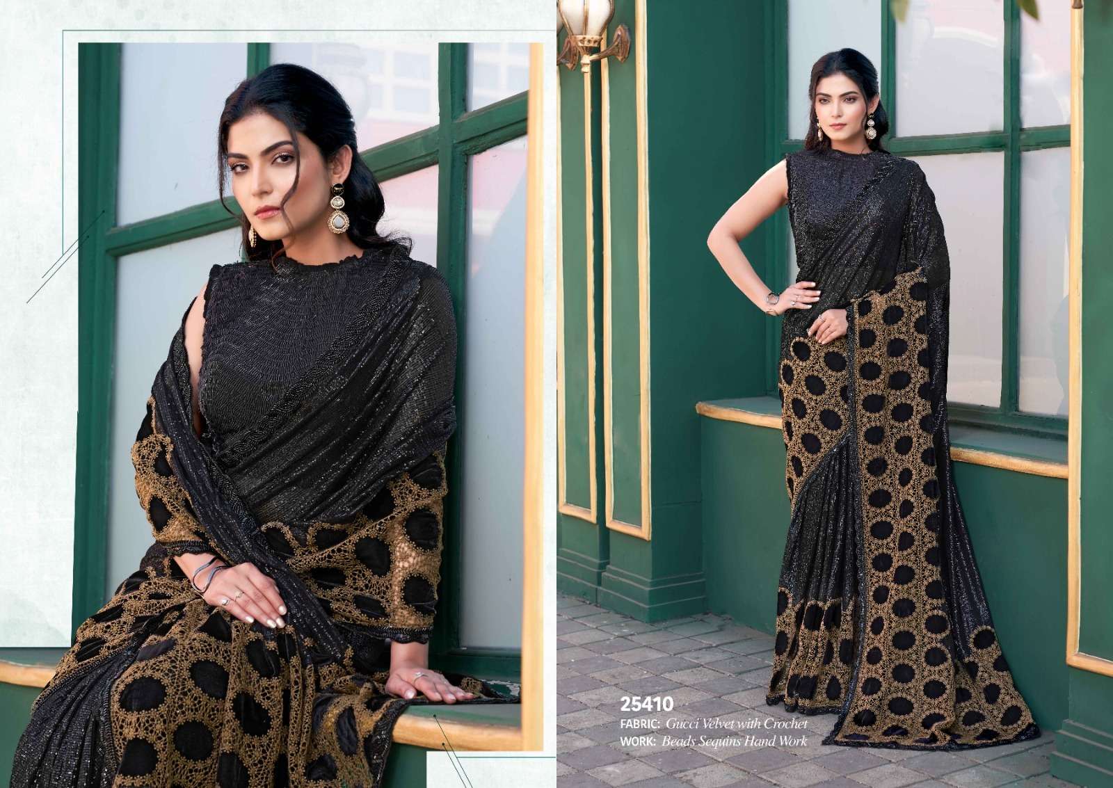 DESIGNER WEDDING PARTY WEAR HEAVY FANCY FABRIC BLACK BRIDAL SAREE COLLECTION DST MHTSV 25410