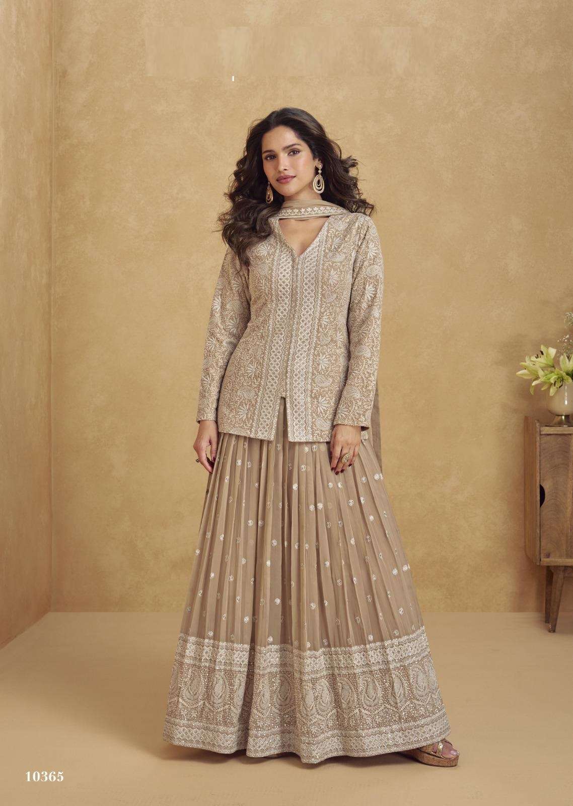 DESIGNER WEDDING PARTY WEAR HEAVY REAL GEORGETTE CHIKU SHARARA SALWAR SUIT AF JHASI 10365