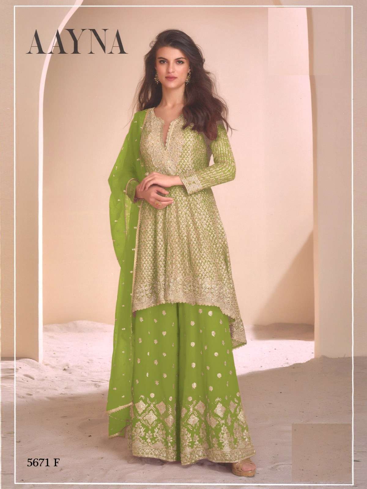 DESIGNER WEDDING PARTY WEAR HEAVY REAL GEORGETTE GREEN SHARARA SALWAR SUIT RH SY AAYNA 5671 F