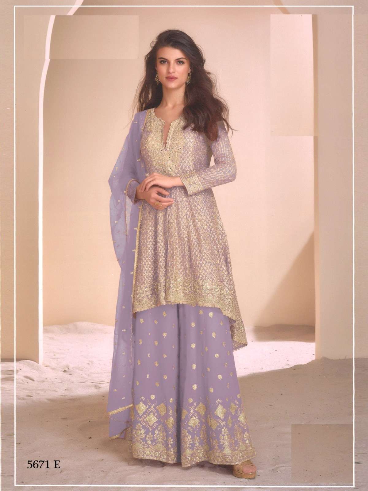 DESIGNER WEDDING PARTY WEAR HEAVY REAL GEORGETTE LAVENDER SHARARA SALWAR SUIT RH SY AAYNA 5671 E