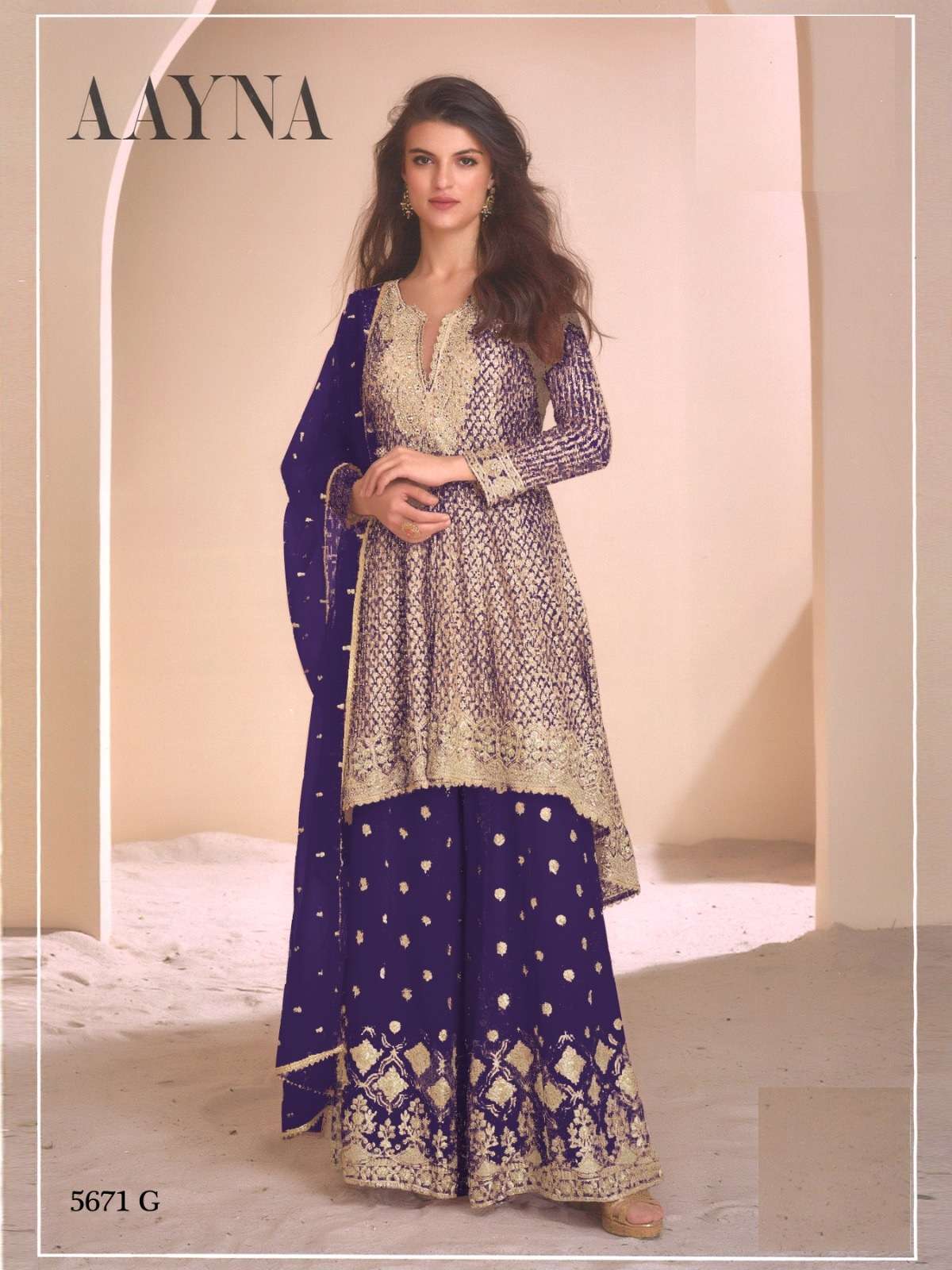DESIGNER WEDDING PARTY WEAR HEAVY REAL GEORGETTE PURPLE SHARARA SALWAR SUIT RH SY AAYNA 5671 G